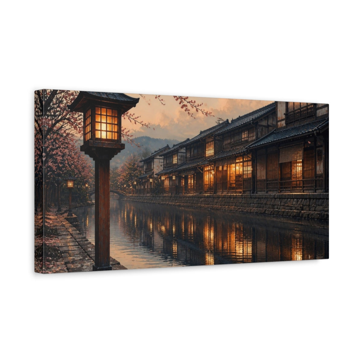 Side Mockup 3. Japanese Lanterns On Canal shown as canvas print