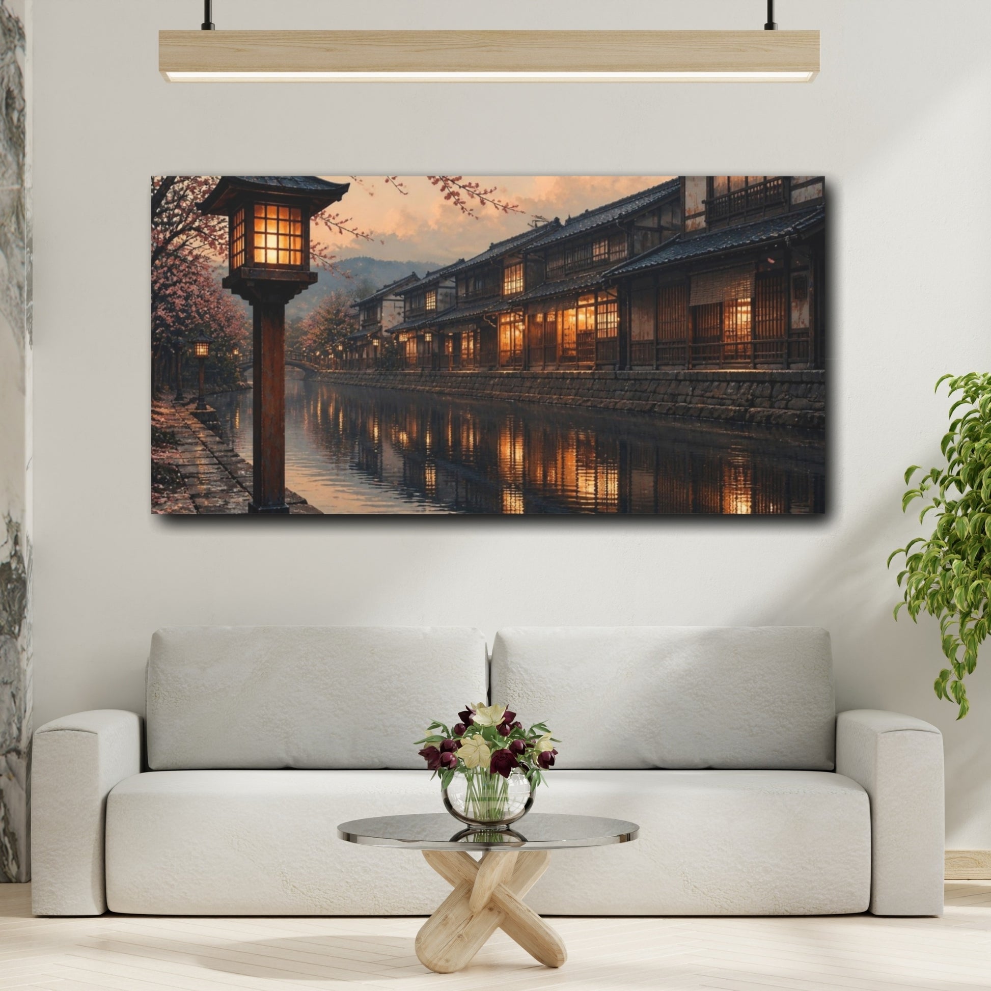 Mockup 2. Japanese Lanterns On Canal shown as canvas print