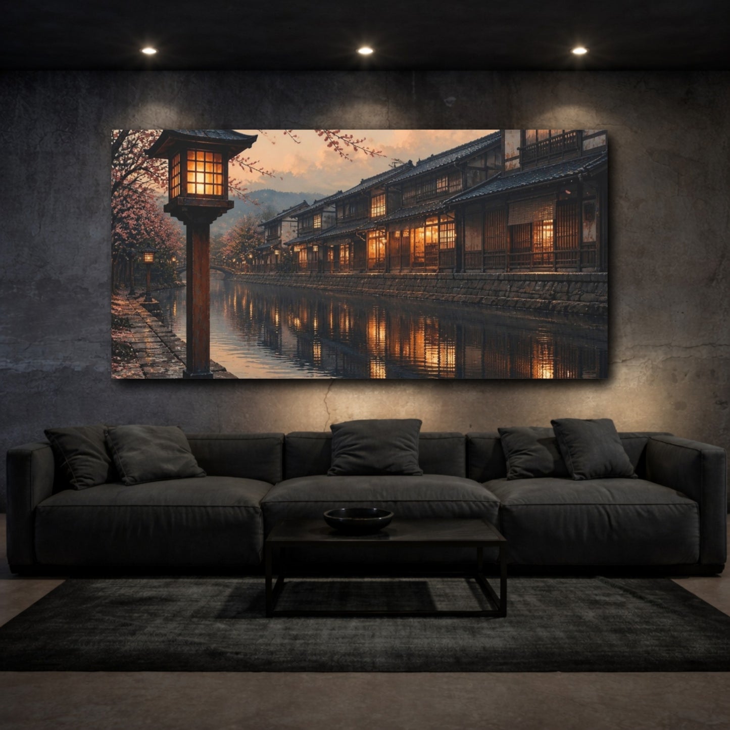 Mockup 3. Japanese Lanterns On Canal shown as canvas print
