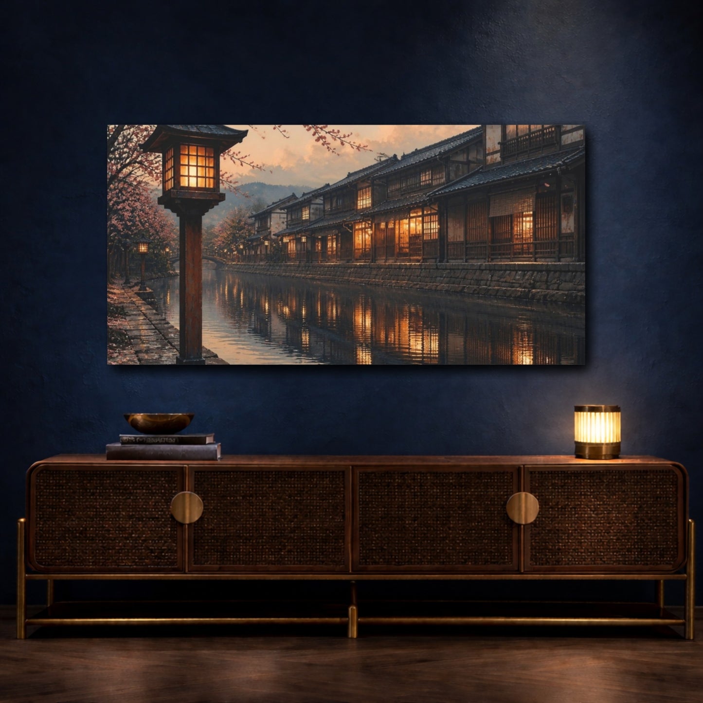 Mockup 4. Japanese Lanterns On Canal shown as canvas print