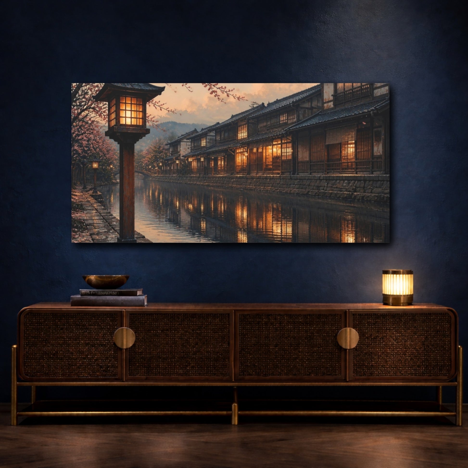 Mockup 4. Japanese Lanterns On Canal shown as canvas print