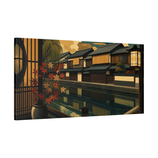 Main Mockup. Japanese Machiya Canal View shown as canvas print