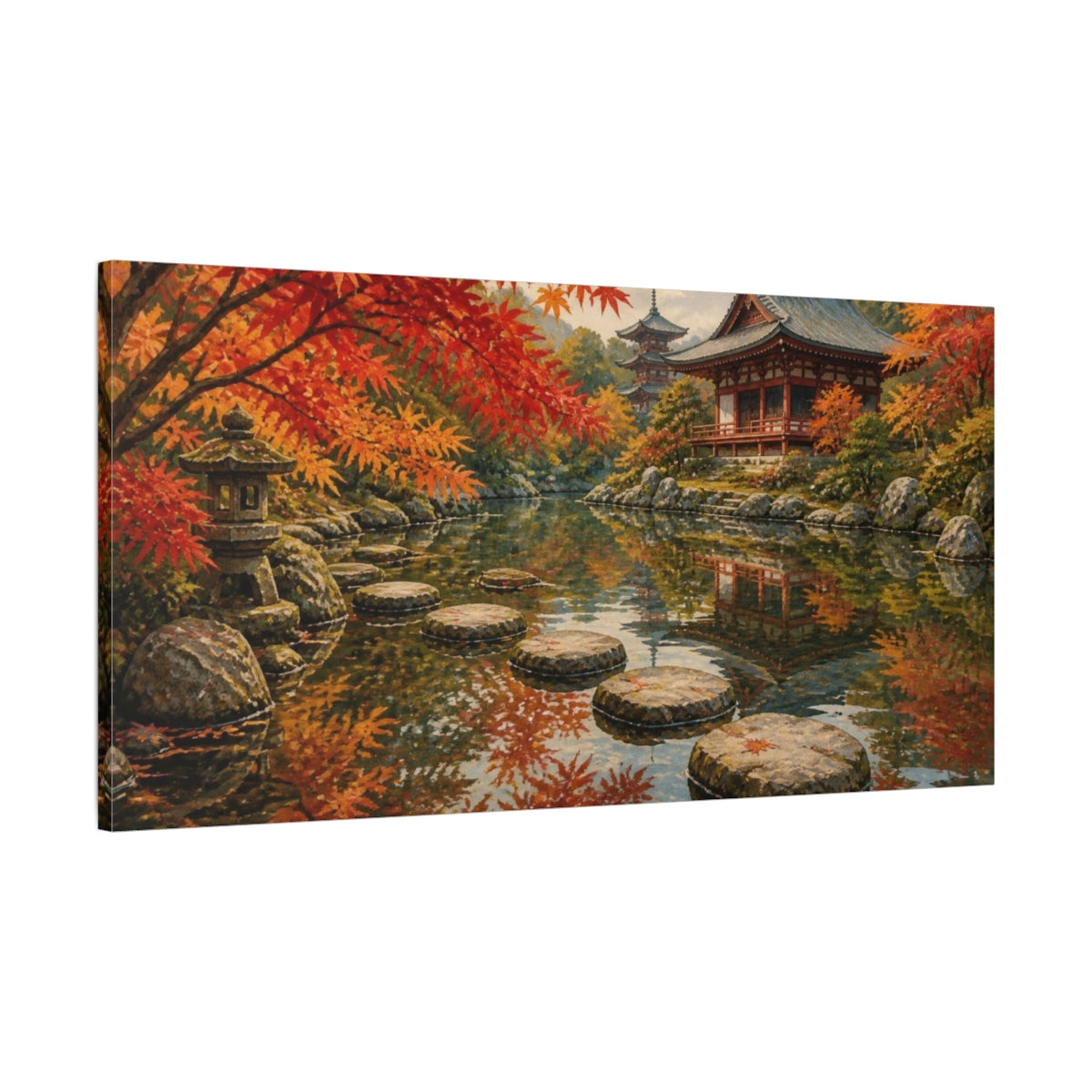 Main Mockup. Japanese Maple Pond shown as canvas print
