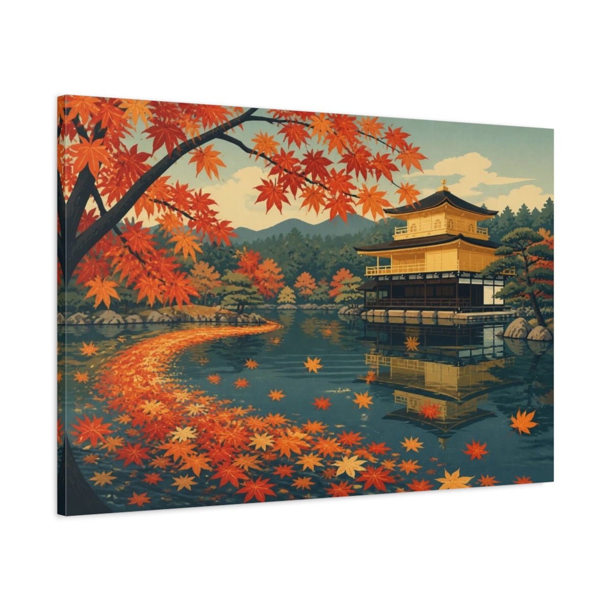 Main Mockup. Japanese Maple Pond shown as canvas print