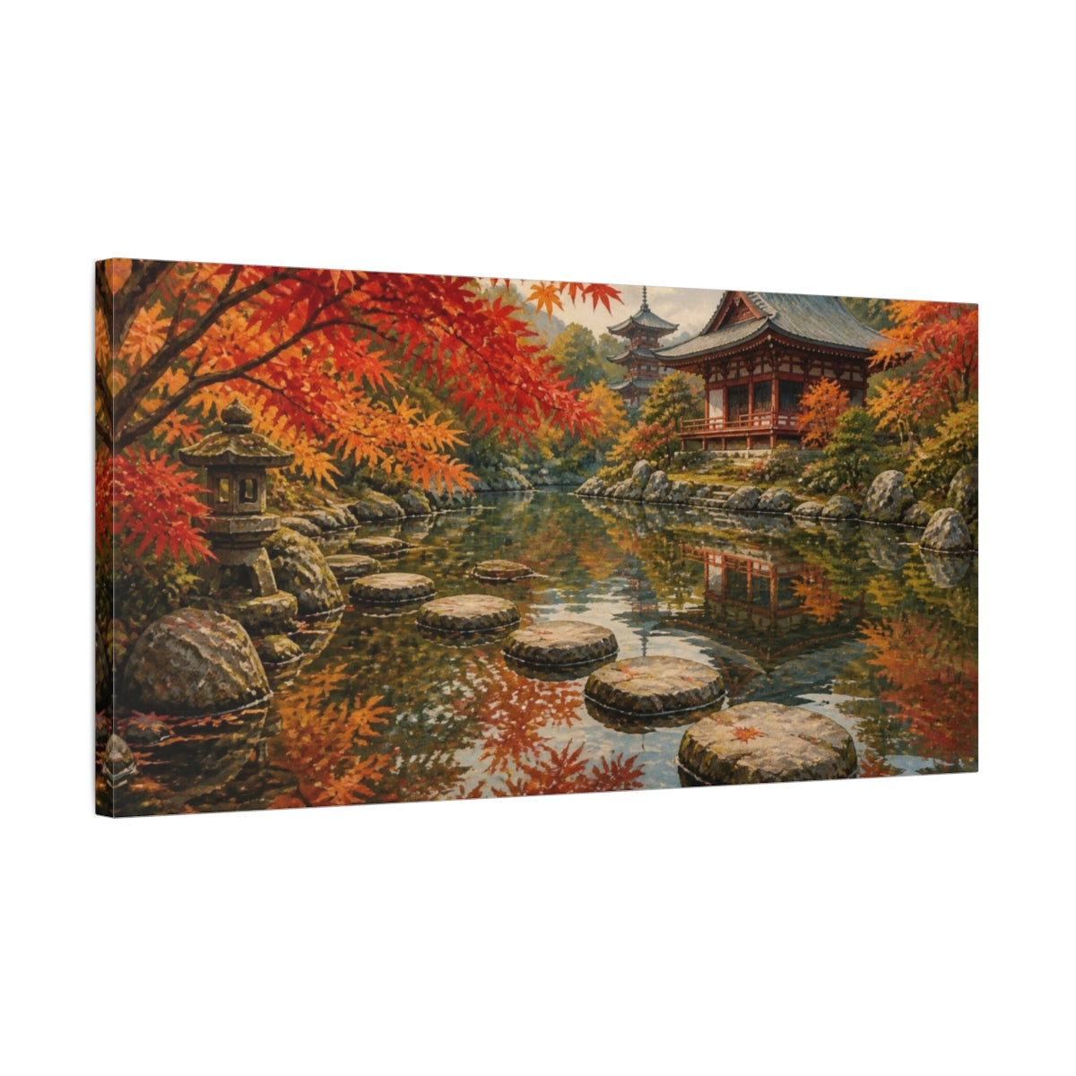 Side Mockup 1. Japanese Maple Pond shown as canvas print