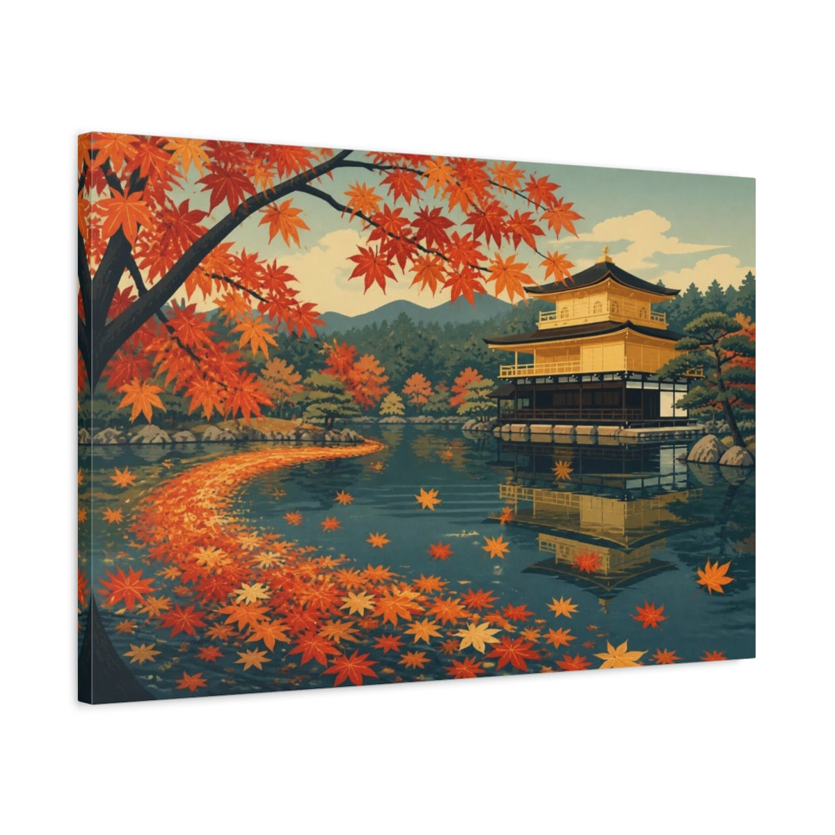 Side Mockup 2. Japanese Maple Pond shown as canvas print