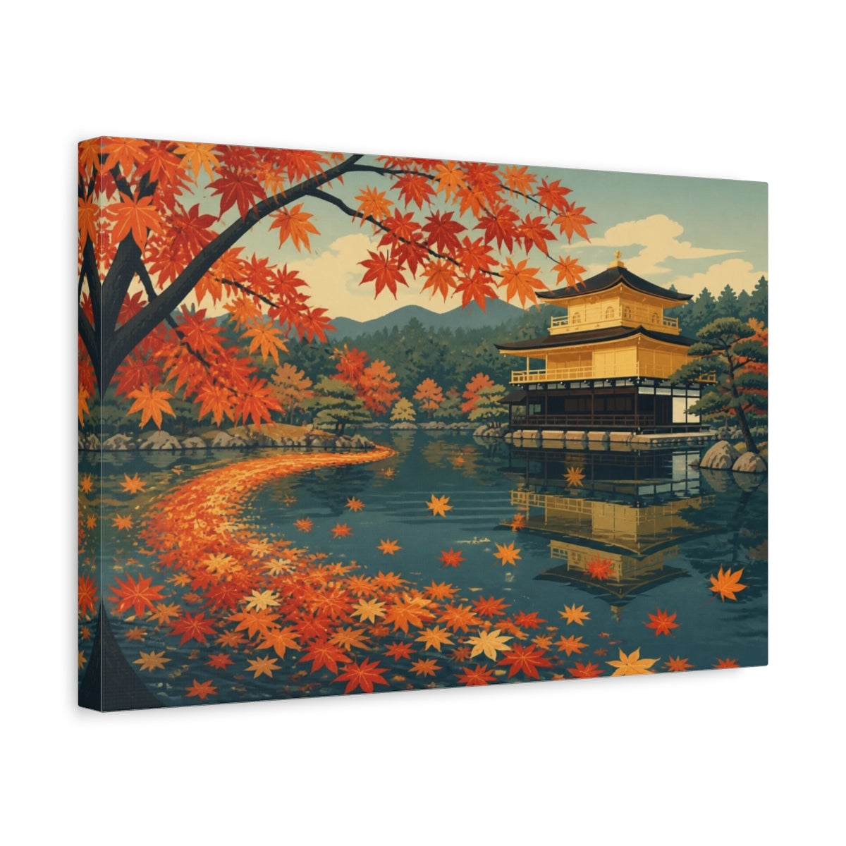 Side Mockup 4. Japanese Maple Pond shown as canvas print