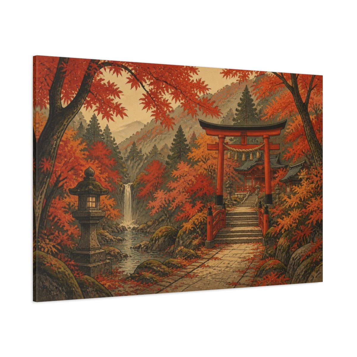Side Mockup 1. Japanese Maple Shrine shown as canvas print