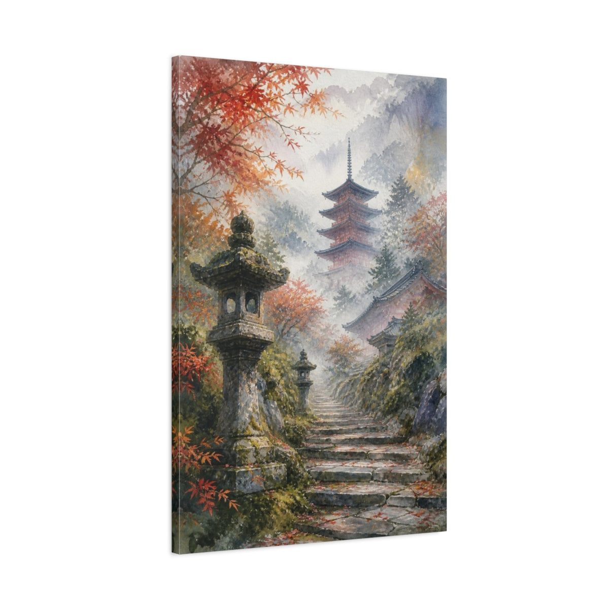 Main Mockup. Japanese Misty Pagoda shown as canvas print