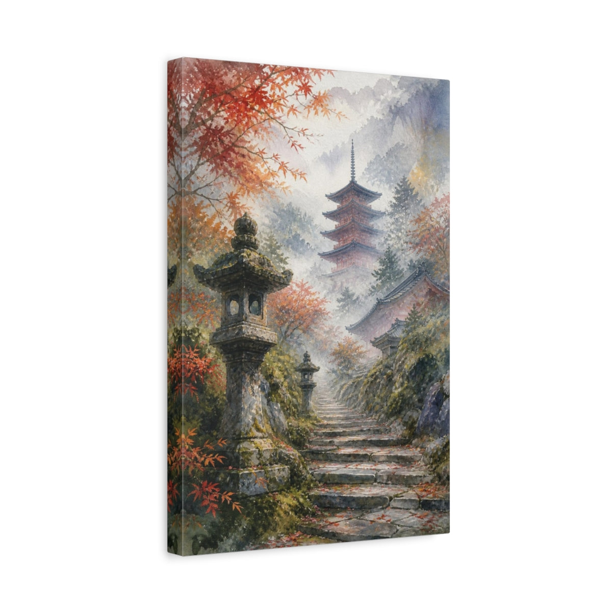 Side Mockup 4. Japanese Misty Pagoda shown as canvas print