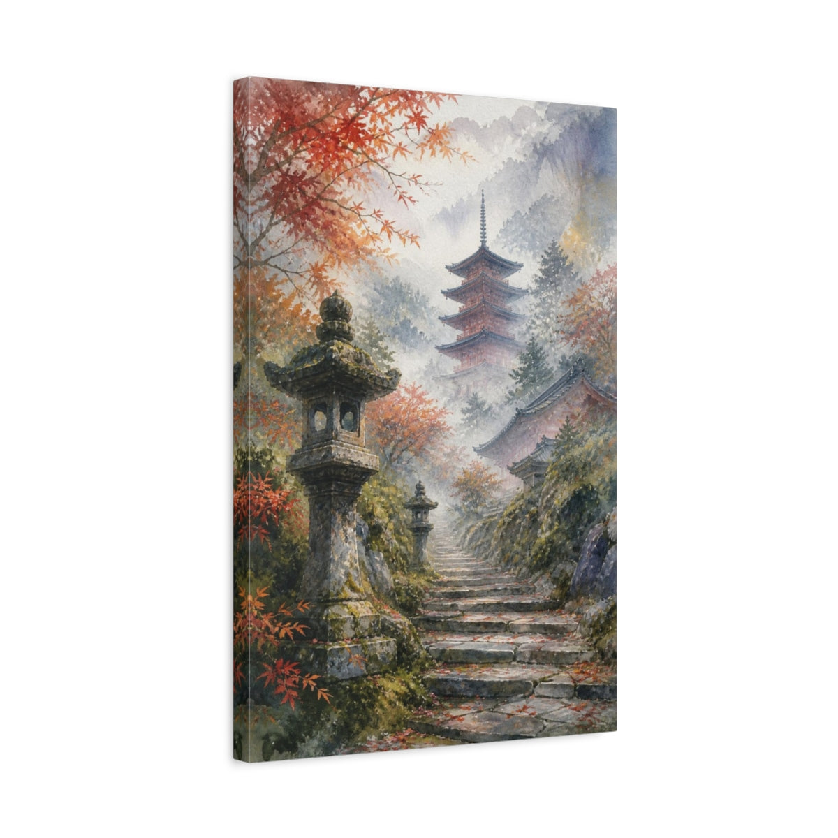 Side Mockup 3. Japanese Misty Pagoda shown as canvas print