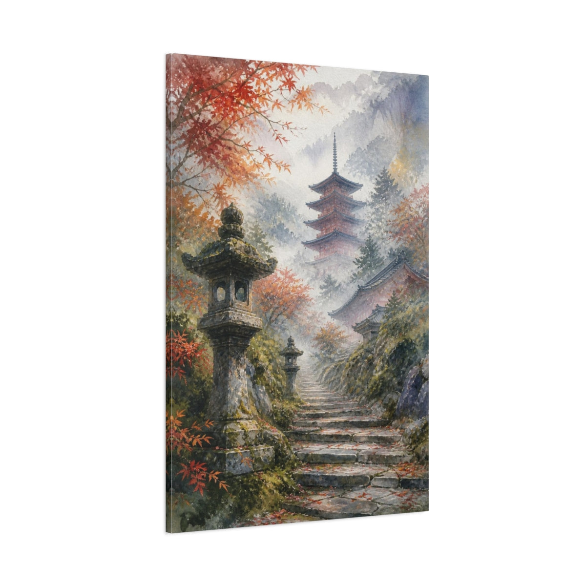 Side Mockup 1. Japanese Misty Pagoda shown as canvas print
