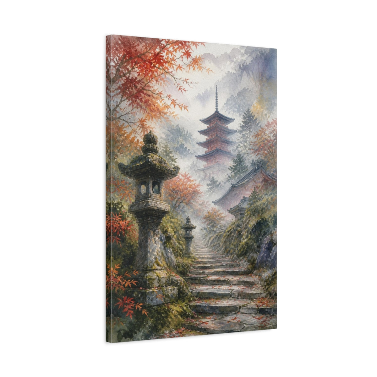 Side Mockup 2. Japanese Misty Pagoda shown as canvas print