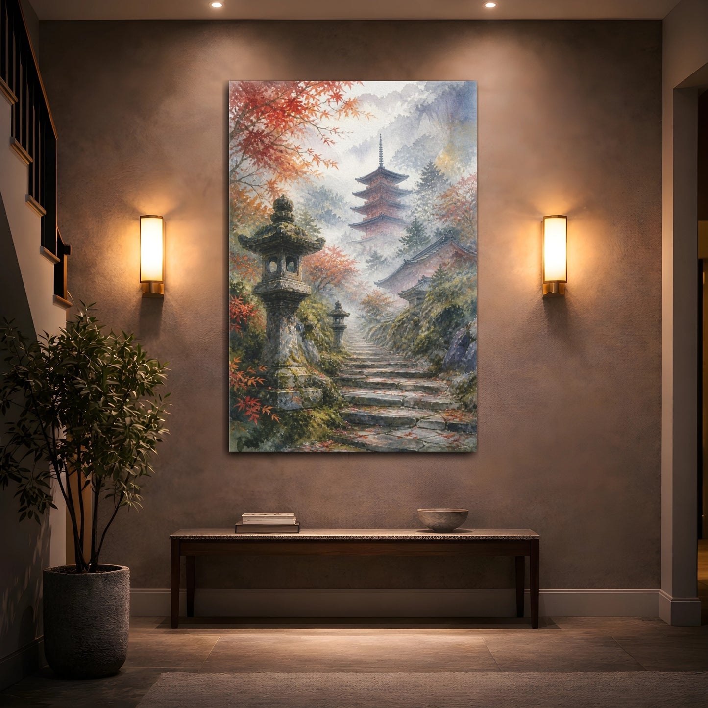 Mockup 2. Japanese Misty Pagoda shown as canvas print