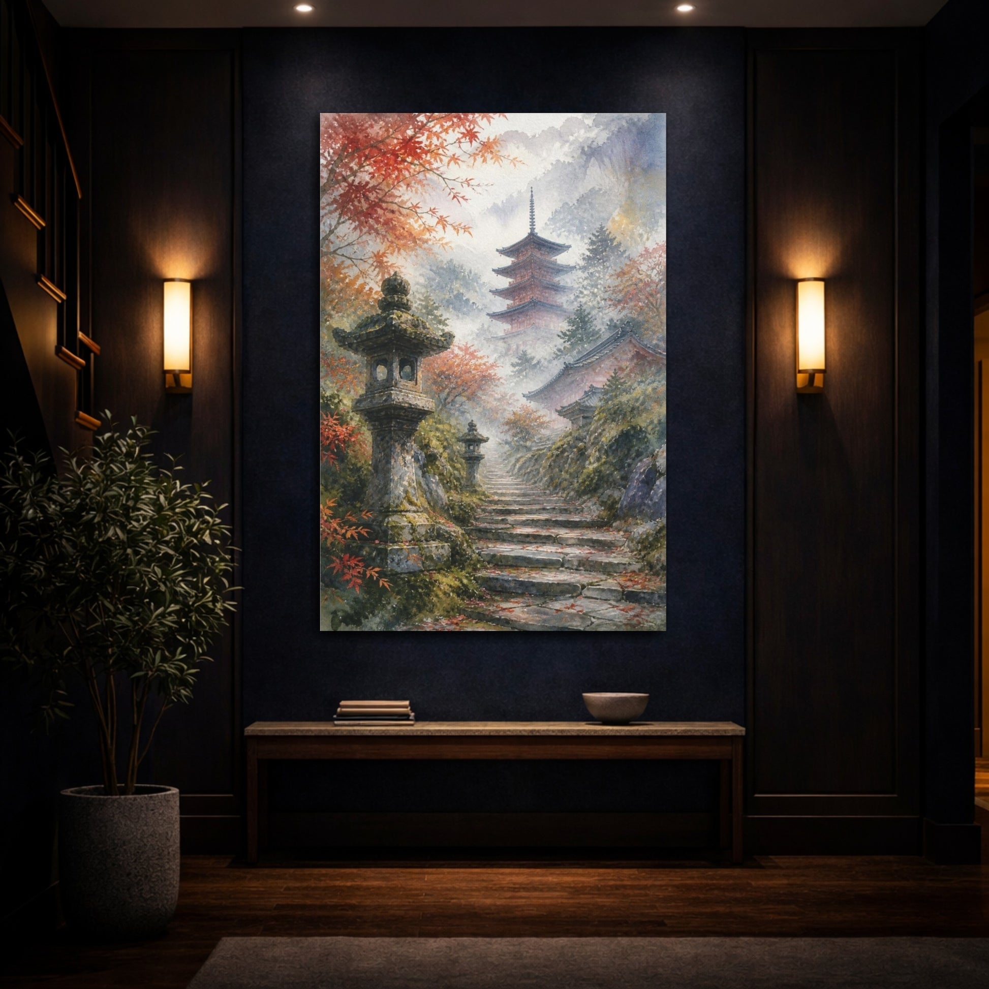 Mockup 4. Japanese Misty Pagoda shown as canvas print