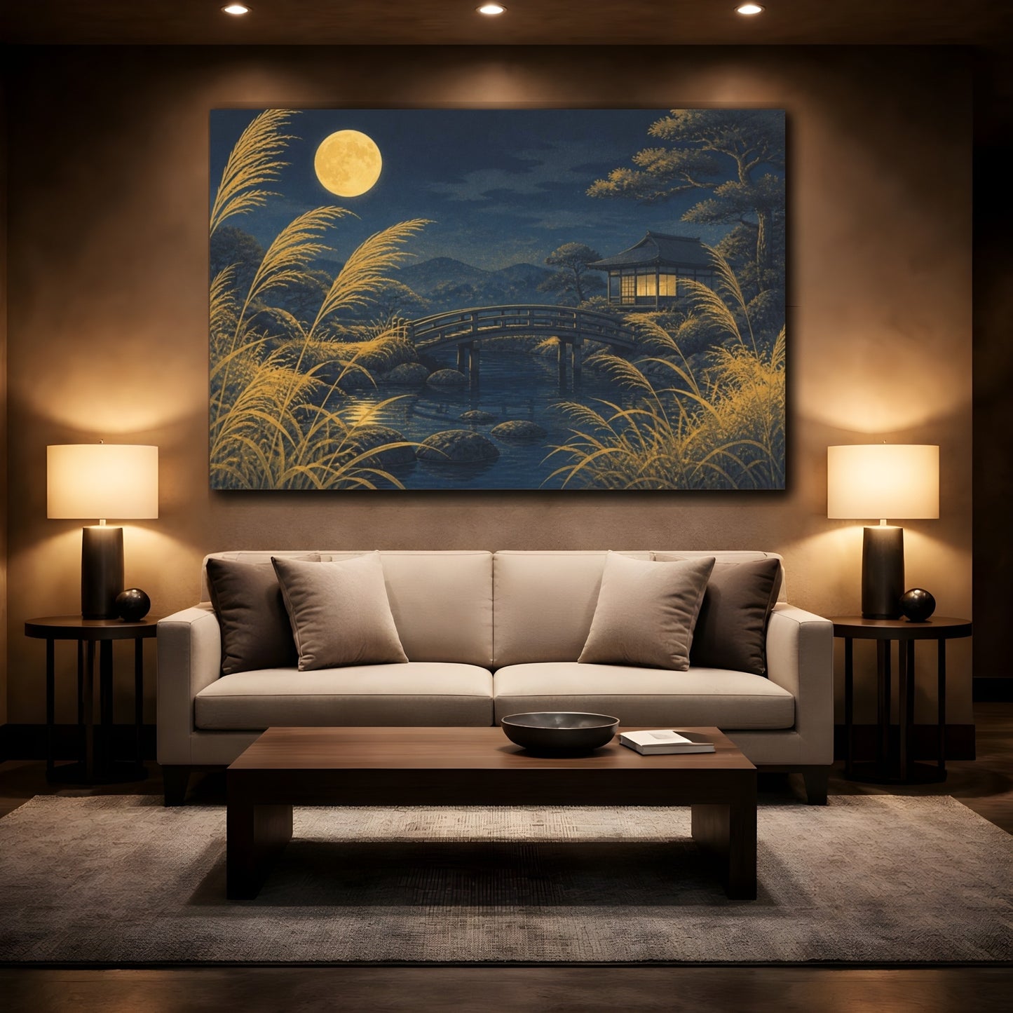 Mockup 2. Japanese Moonlit Bridge shown as canvas print