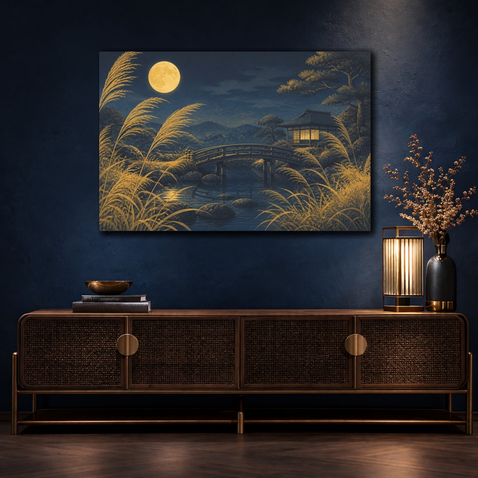 Mockup 4. Japanese Moonlit Bridge shown as canvas print
