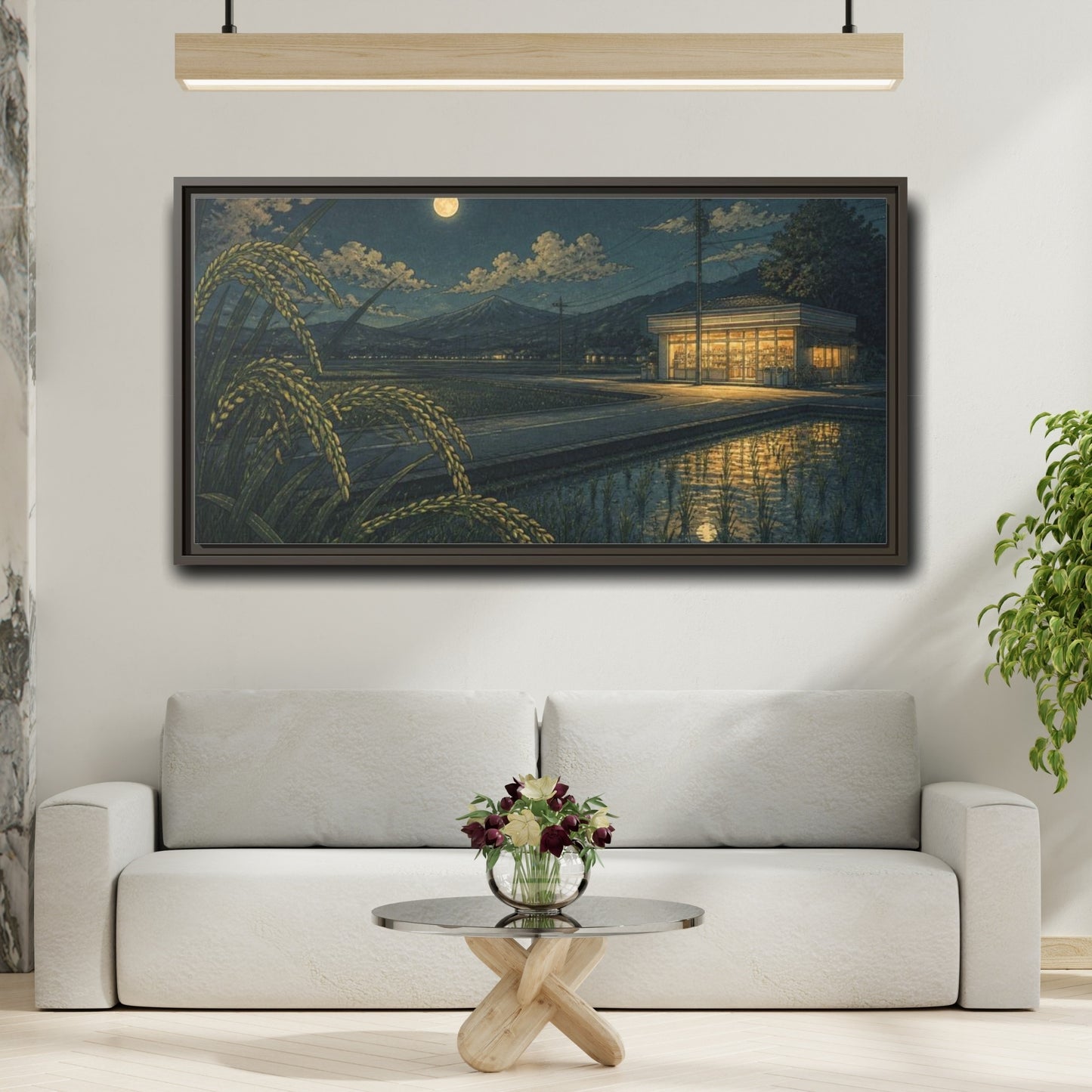 Mockup 2. Japanese Moonlit Convenience Store shown as framed canvas print