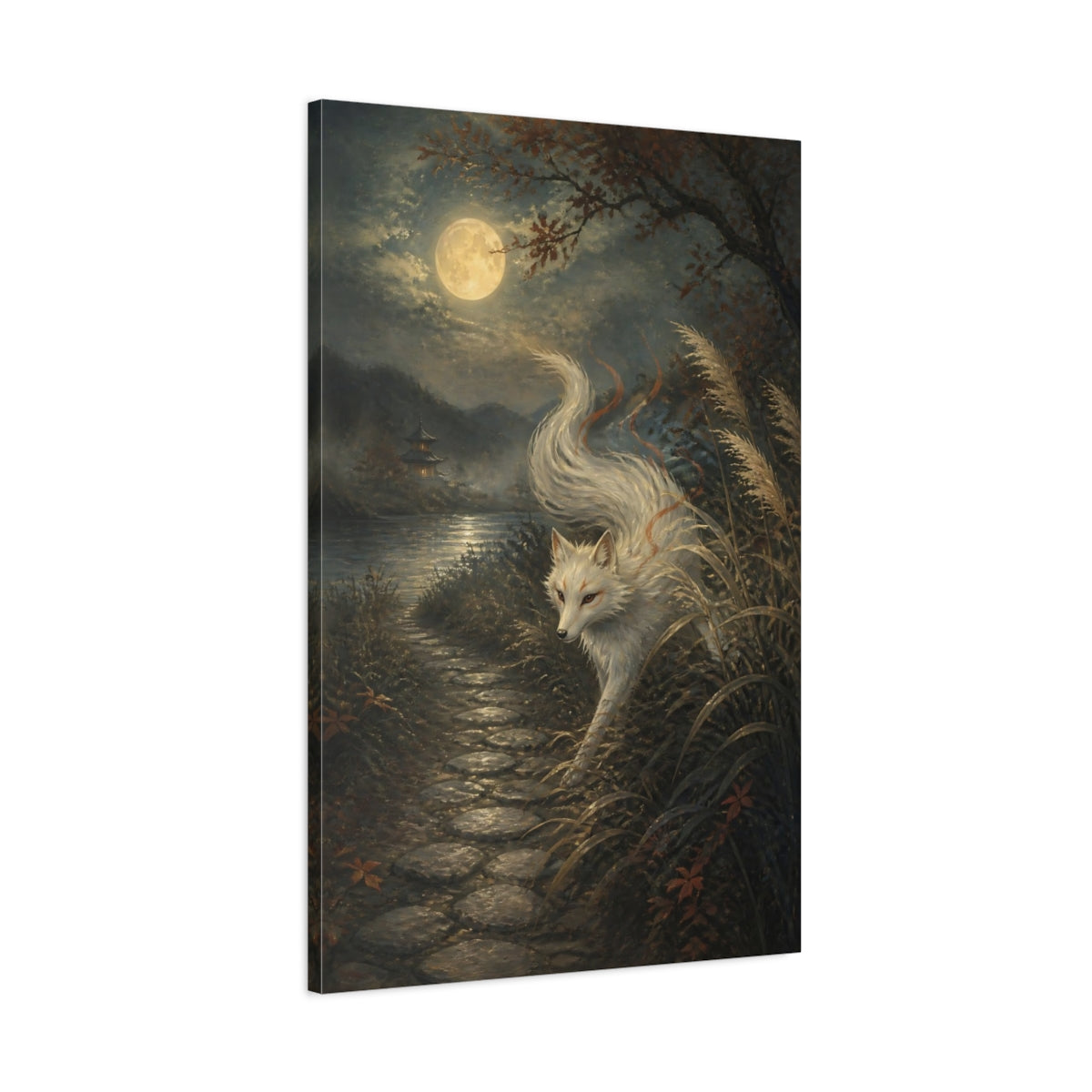 Main Mockup. Japanese Moonlit Fox shown as canvas print