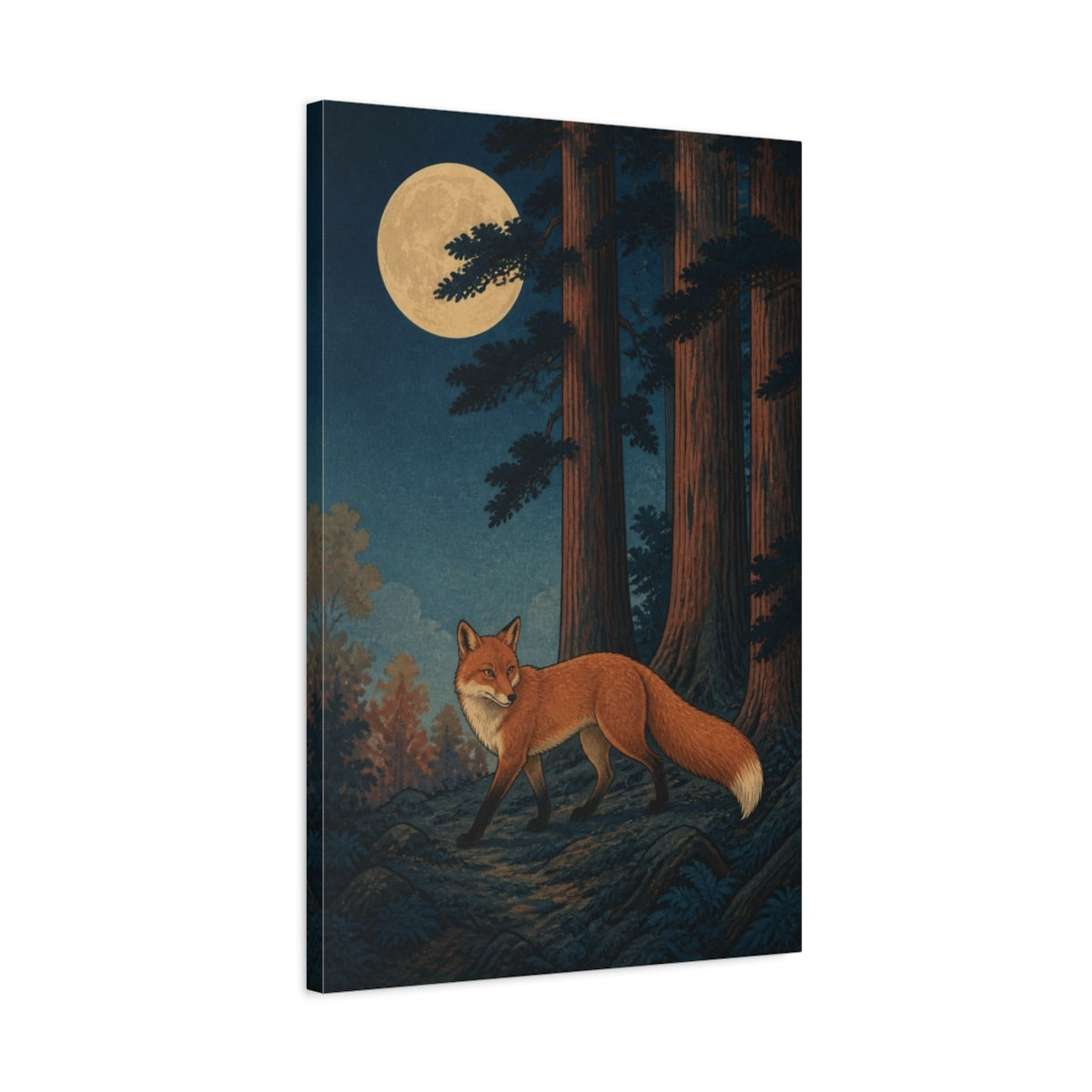 Side Mockup 2. Japanese Moonlit Fox shown as canvas print