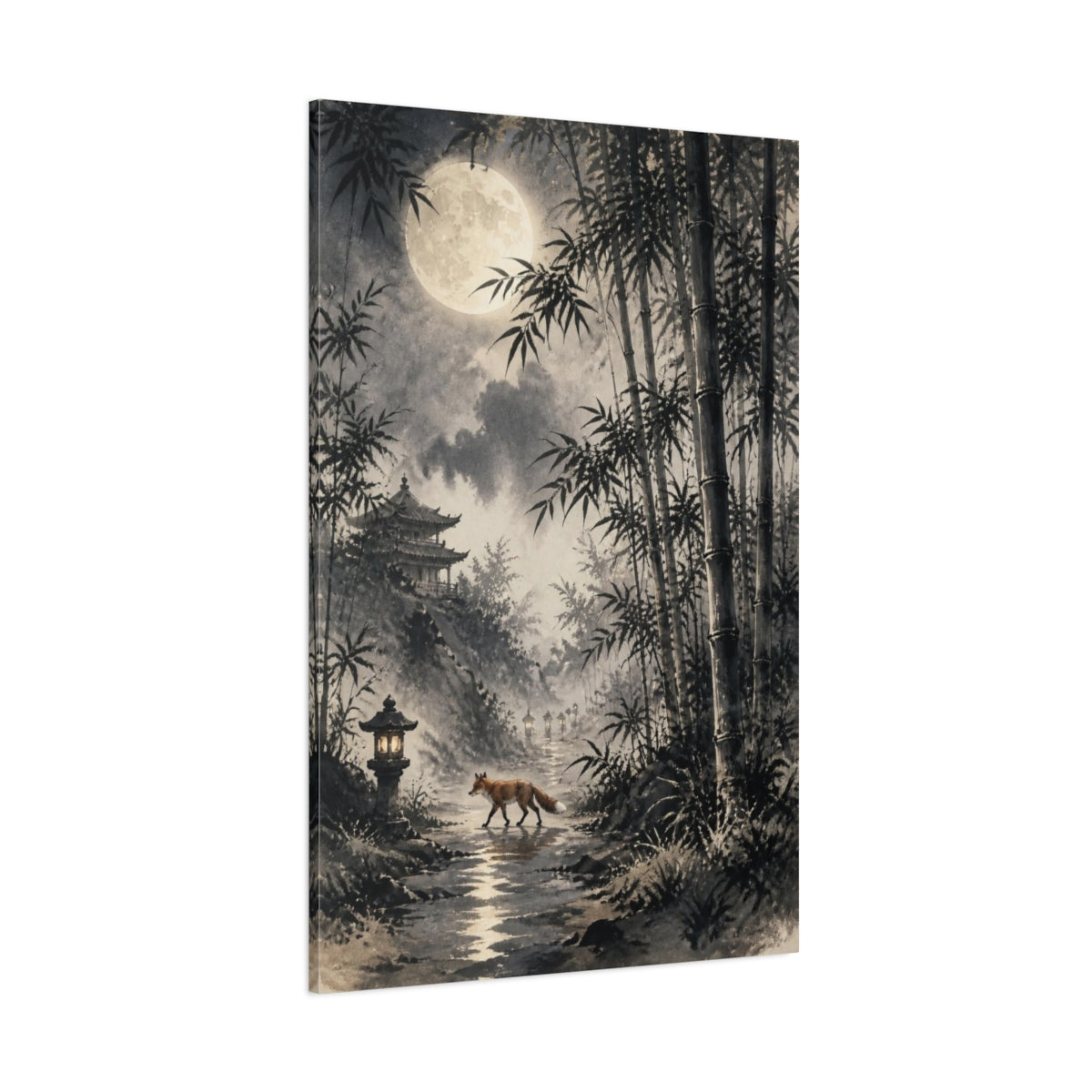 Side Mockup 1. Japanese Moonlit Fox shown as canvas print