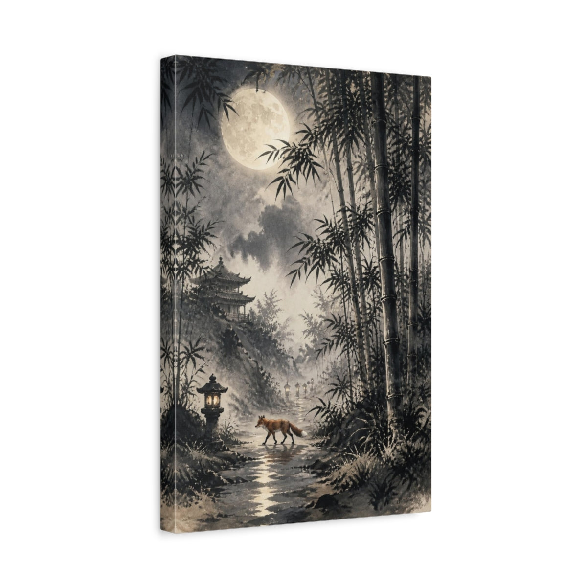 Side Mockup 4. Japanese Moonlit Fox shown as canvas print