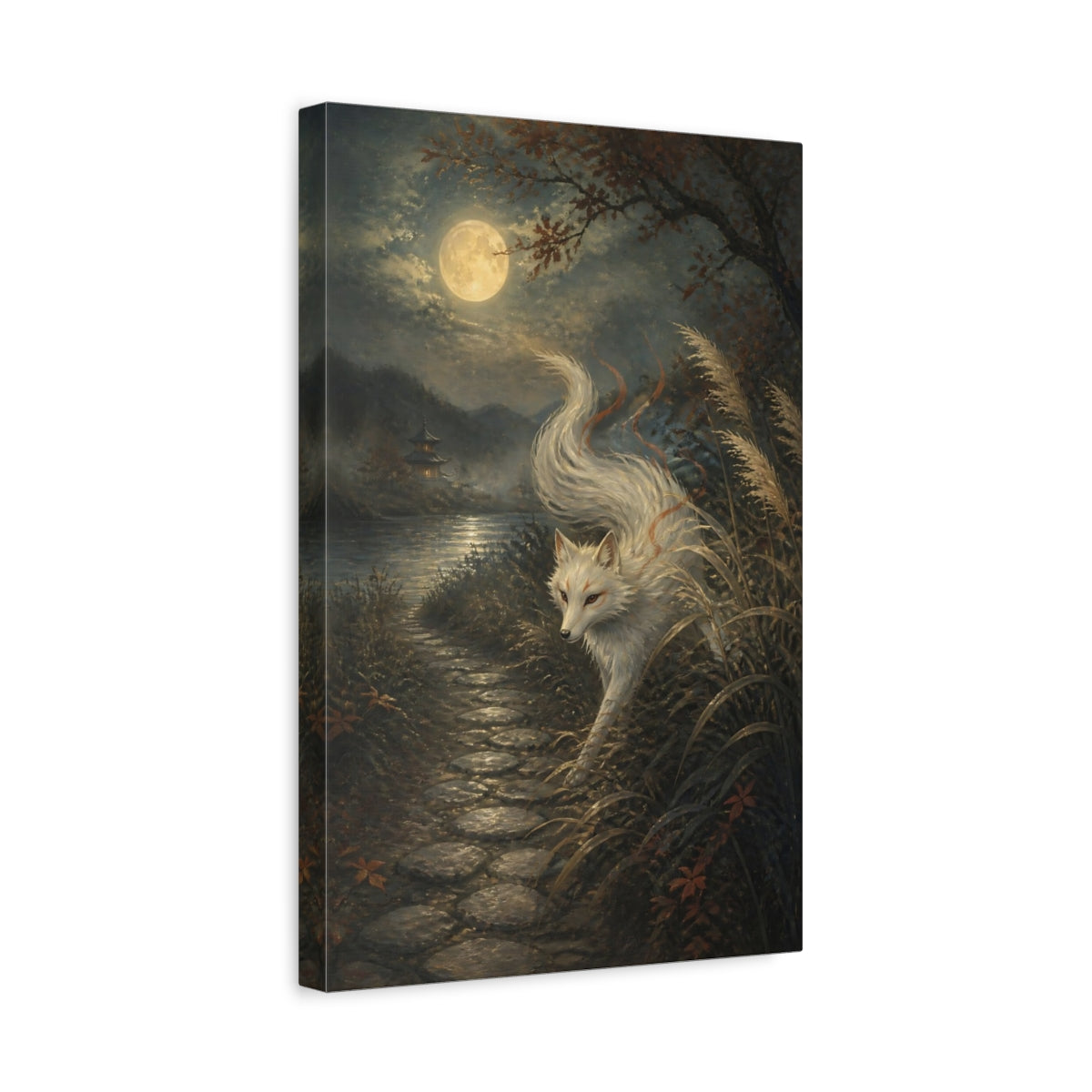 Side Mockup 4. Japanese Moonlit Fox shown as canvas print