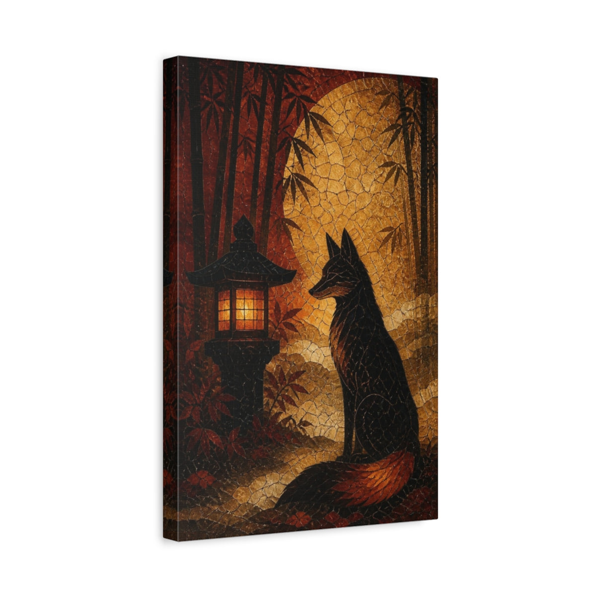 Side Mockup 4. Japanese Moonlit Fox shown as canvas print