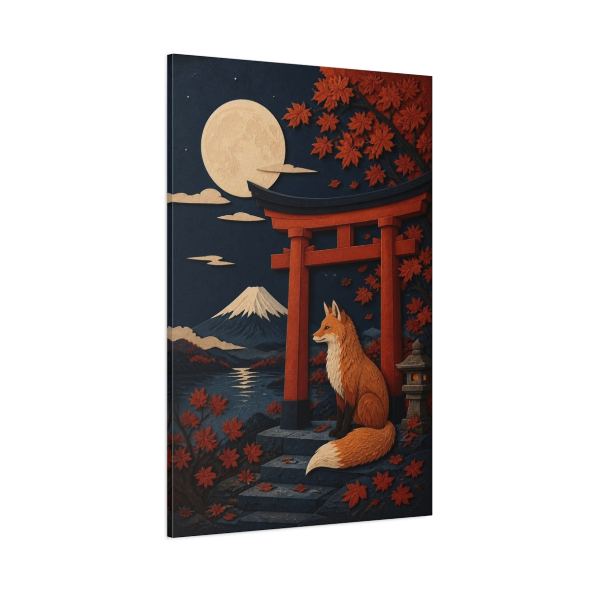 Side Mockup 1. Japanese Moonlit Fox shown as canvas print