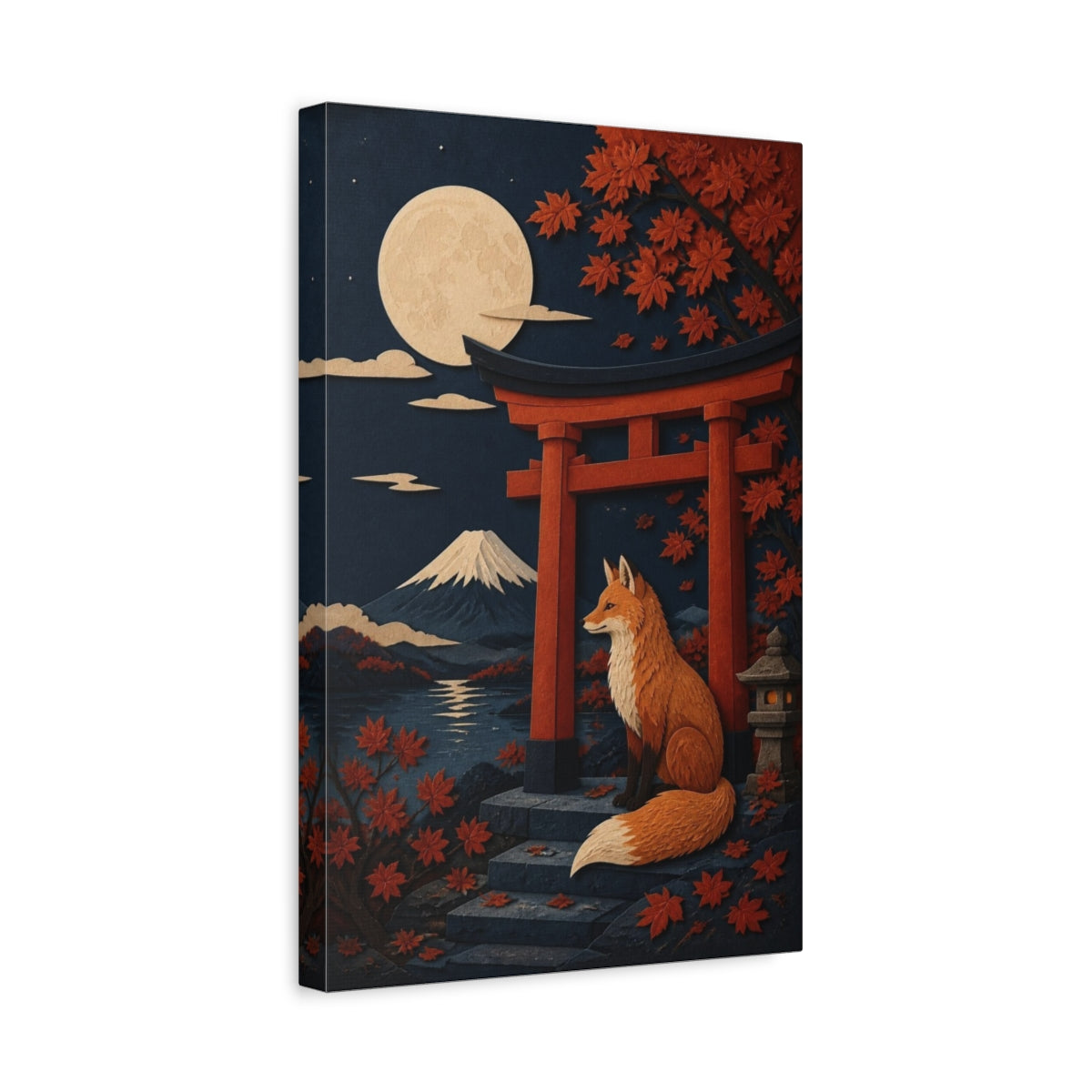 Side Mockup 4. Japanese Moonlit Fox shown as canvas print