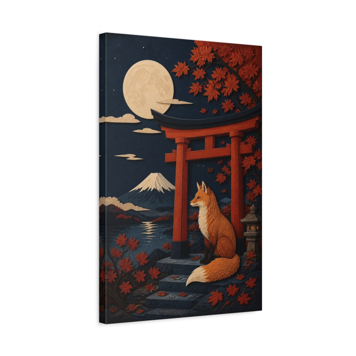 Side Mockup 3. Japanese Moonlit Fox shown as canvas print