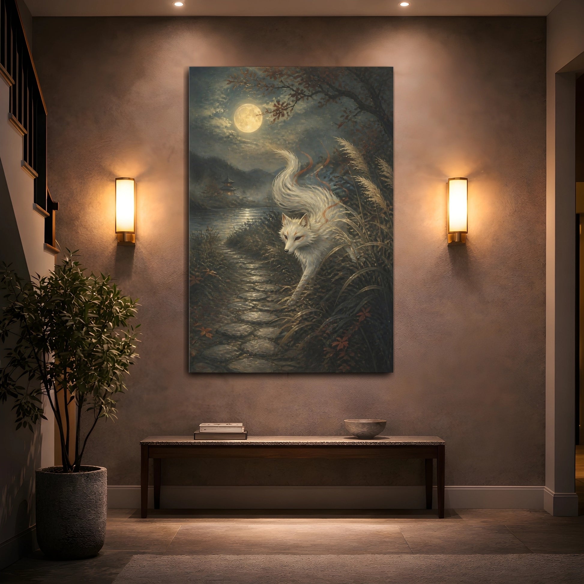 Mockup 2. Japanese Moonlit Fox shown as canvas print