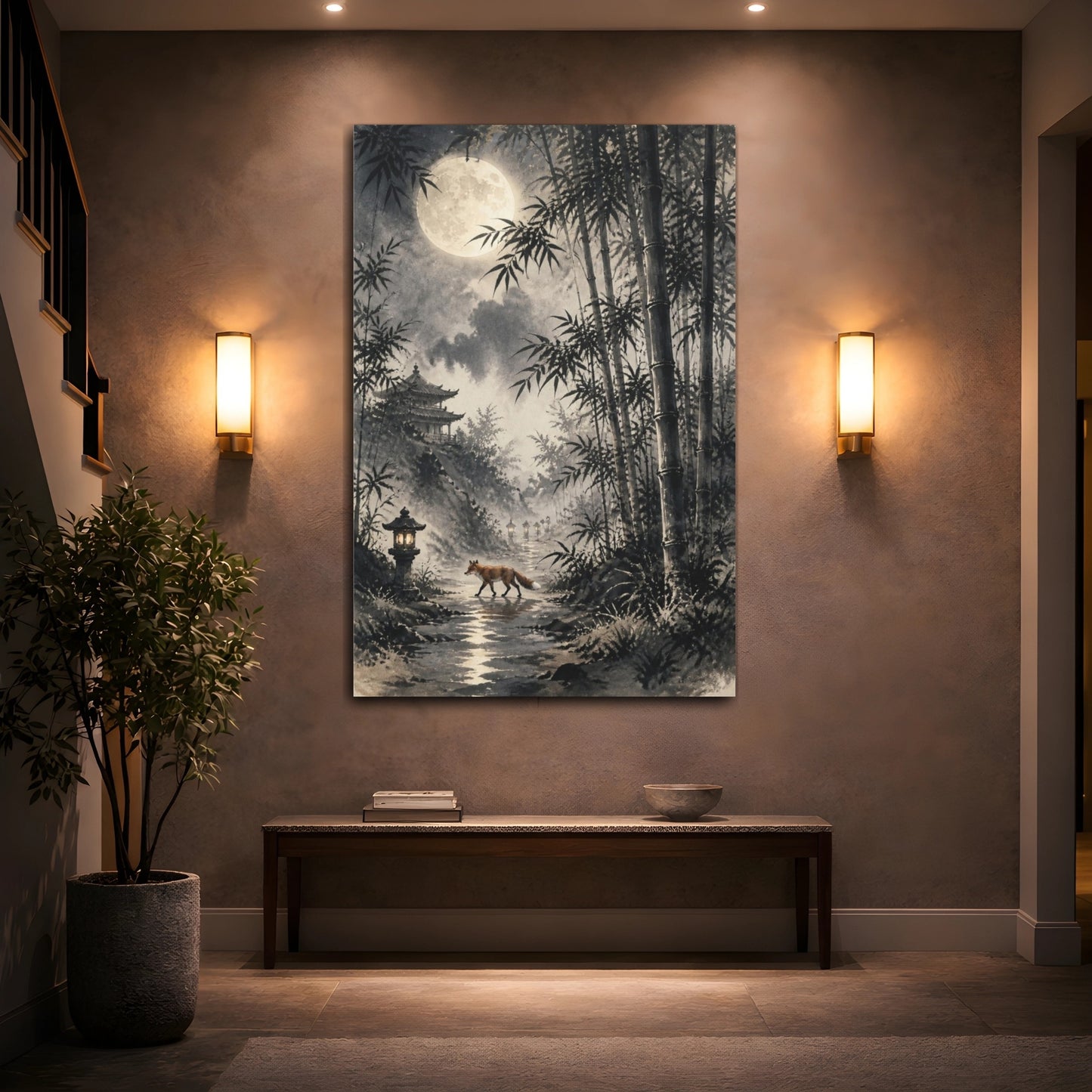 Mockup 2. Japanese Moonlit Fox shown as canvas print