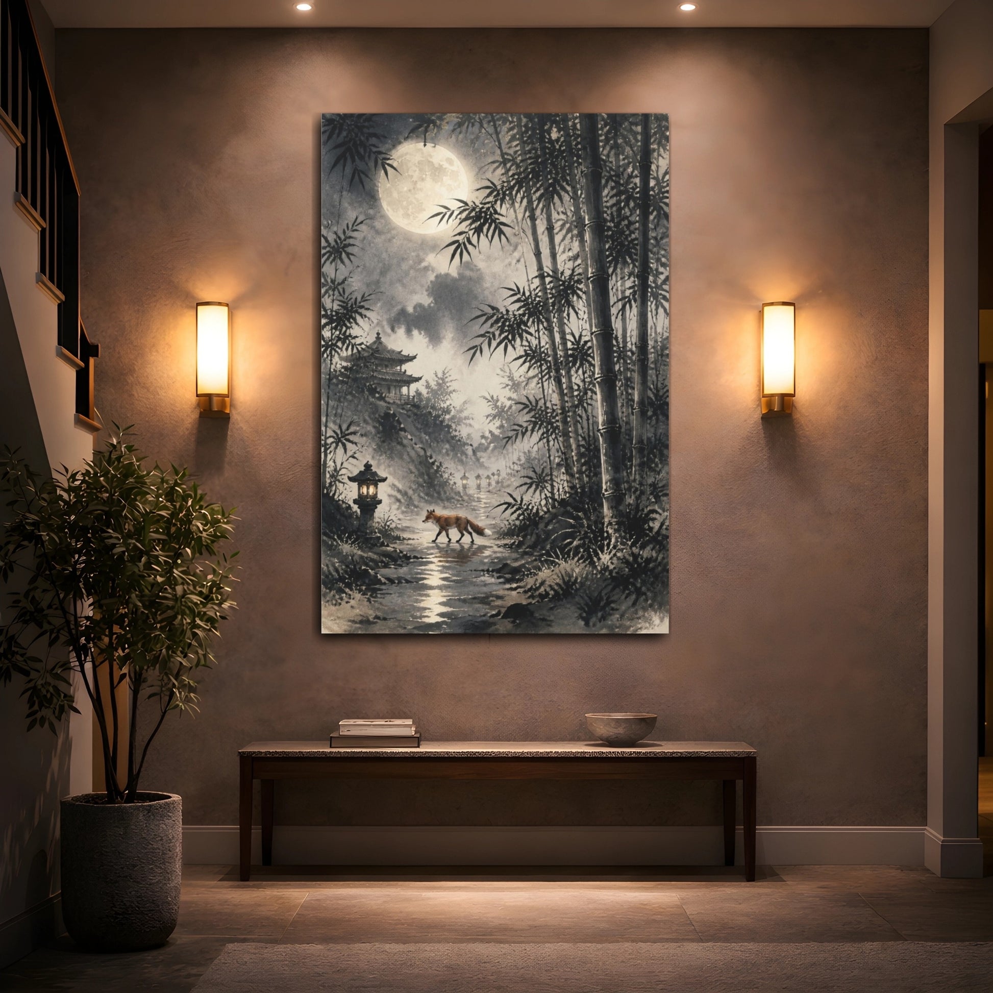 Mockup 2. Japanese Moonlit Fox shown as canvas print