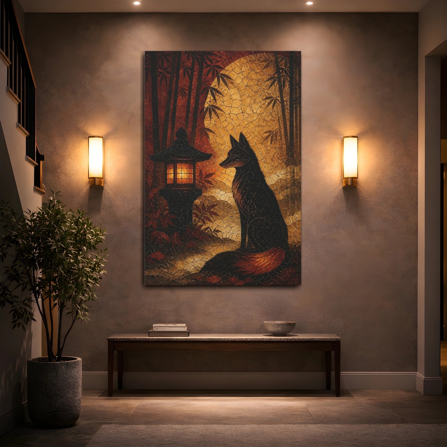 Mockup 2. Japanese Moonlit Fox shown as canvas print