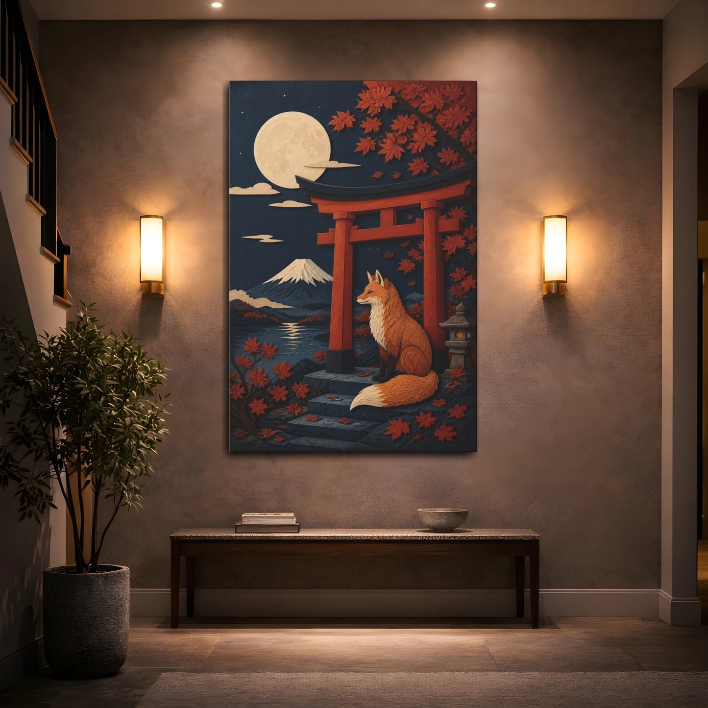 Mockup 2. Japanese Moonlit Fox shown as canvas print