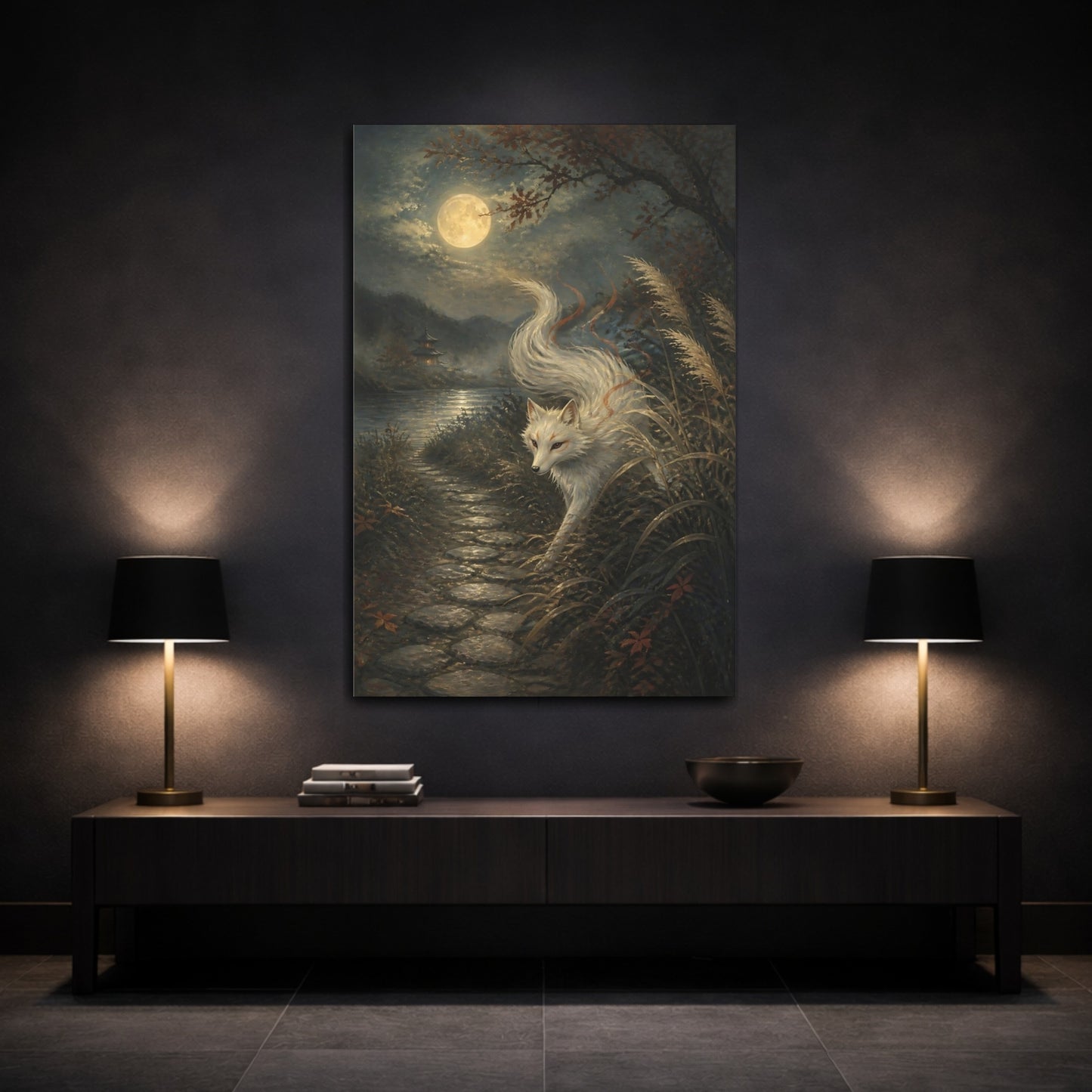 Mockup 3. Japanese Moonlit Fox shown as canvas print