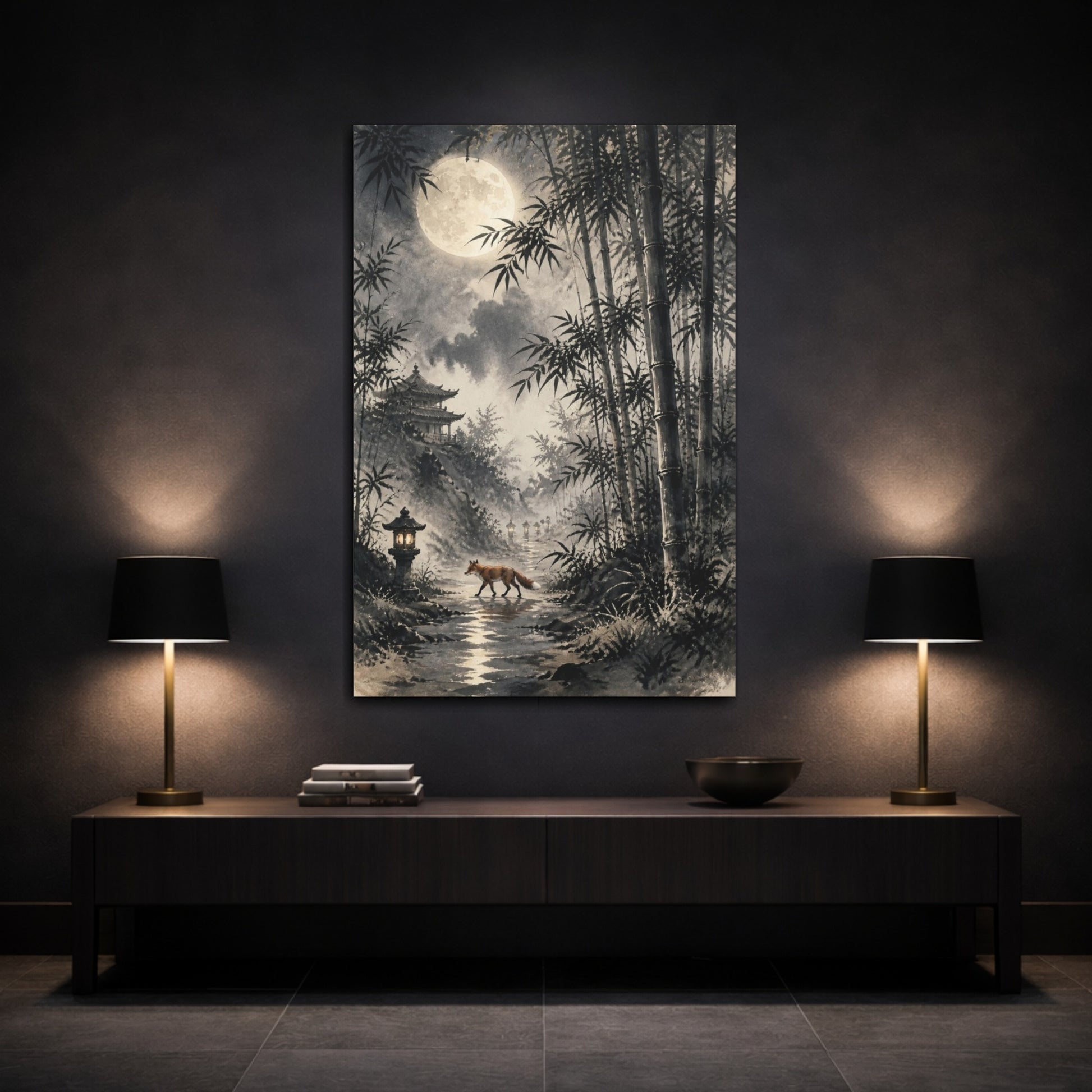 Mockup 3. Japanese Moonlit Fox shown as canvas print