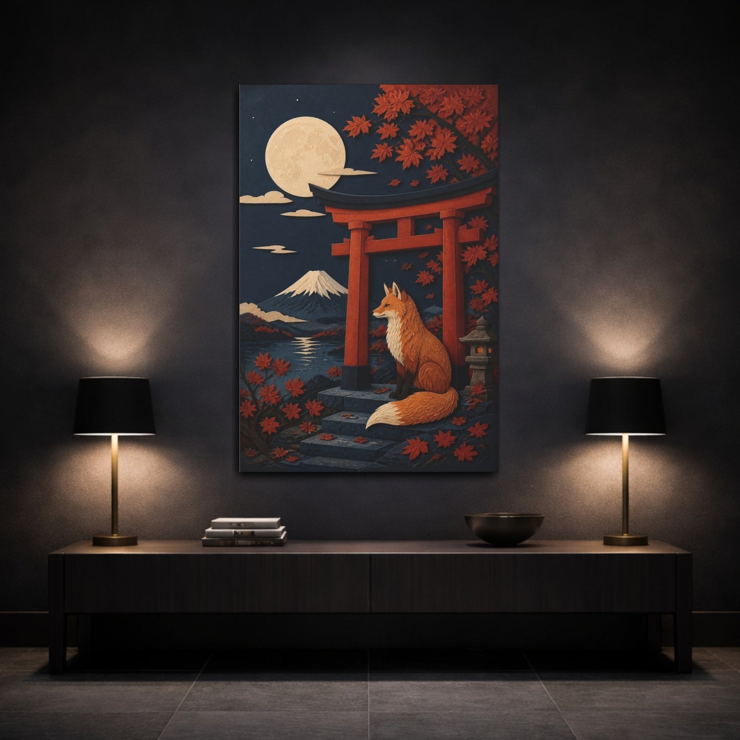 Mockup 3. Japanese Moonlit Fox shown as canvas print