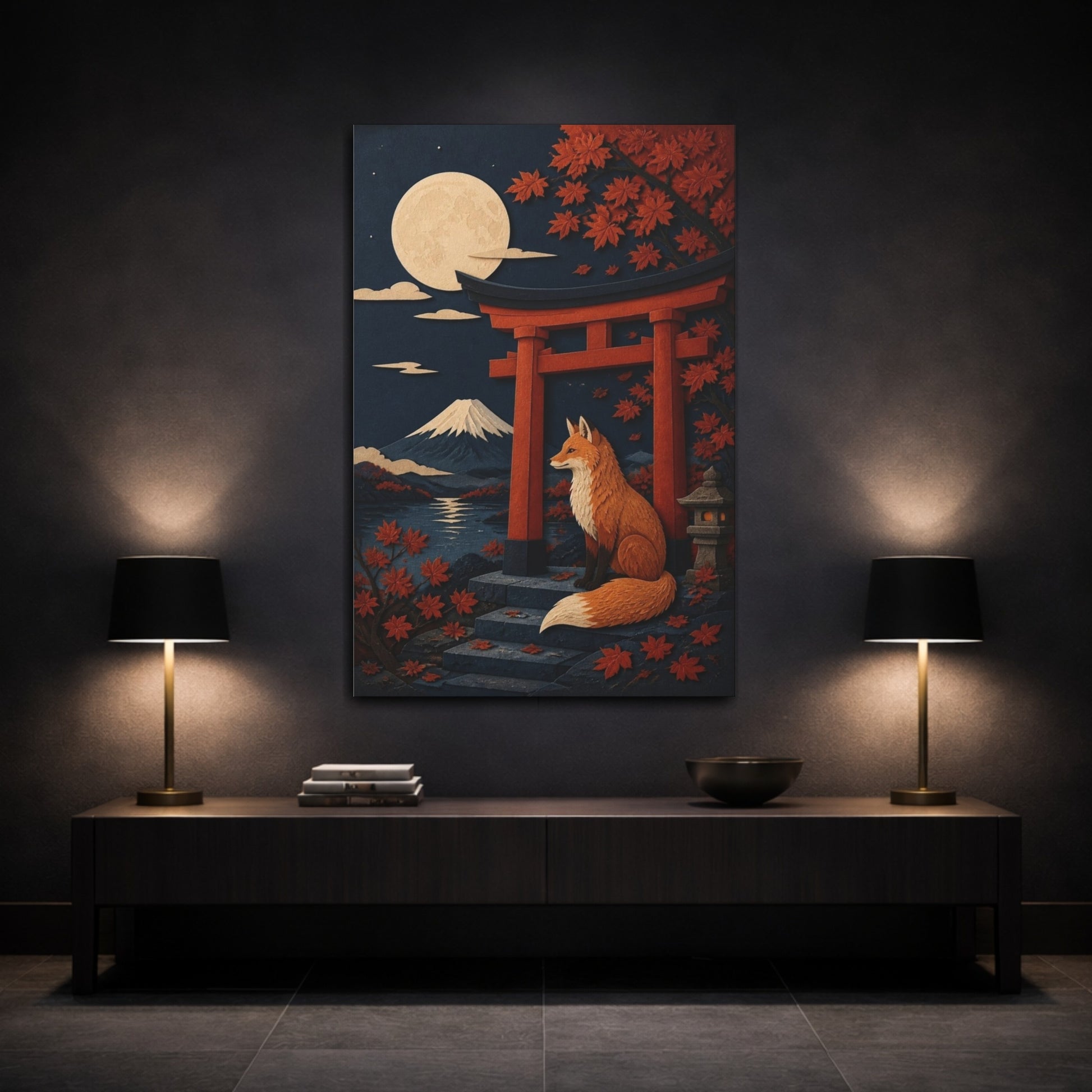 Mockup 3. Japanese Moonlit Fox shown as canvas print