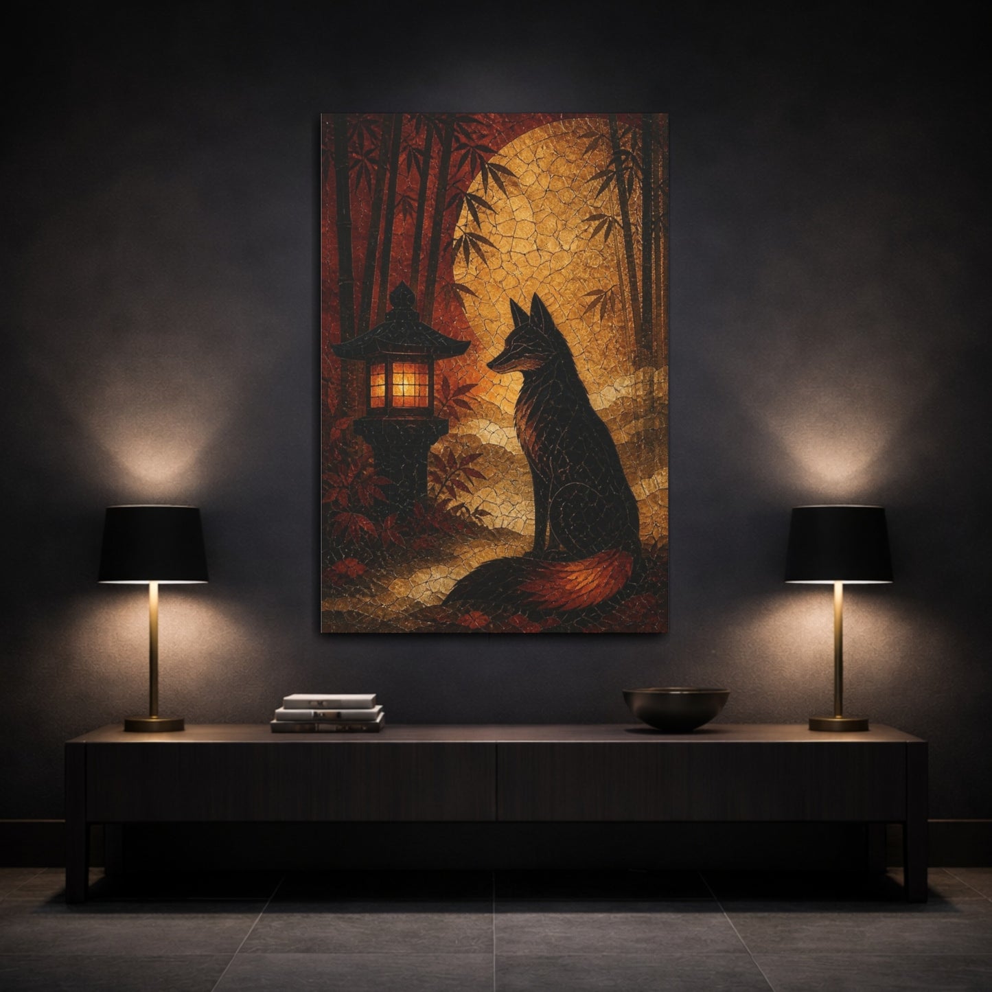Mockup 3. Japanese Moonlit Fox shown as canvas print