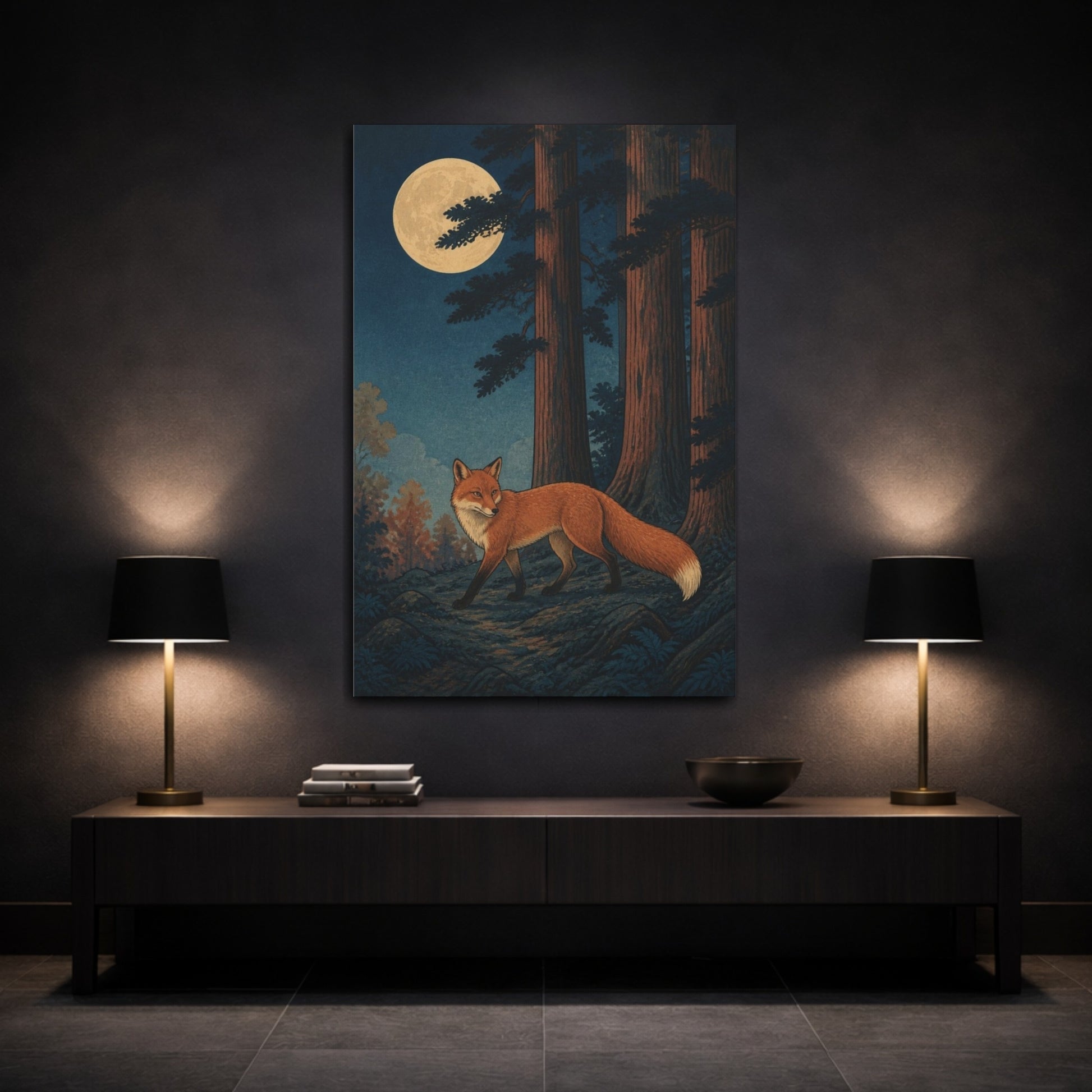 Mockup 3. Japanese Moonlit Fox shown as canvas print