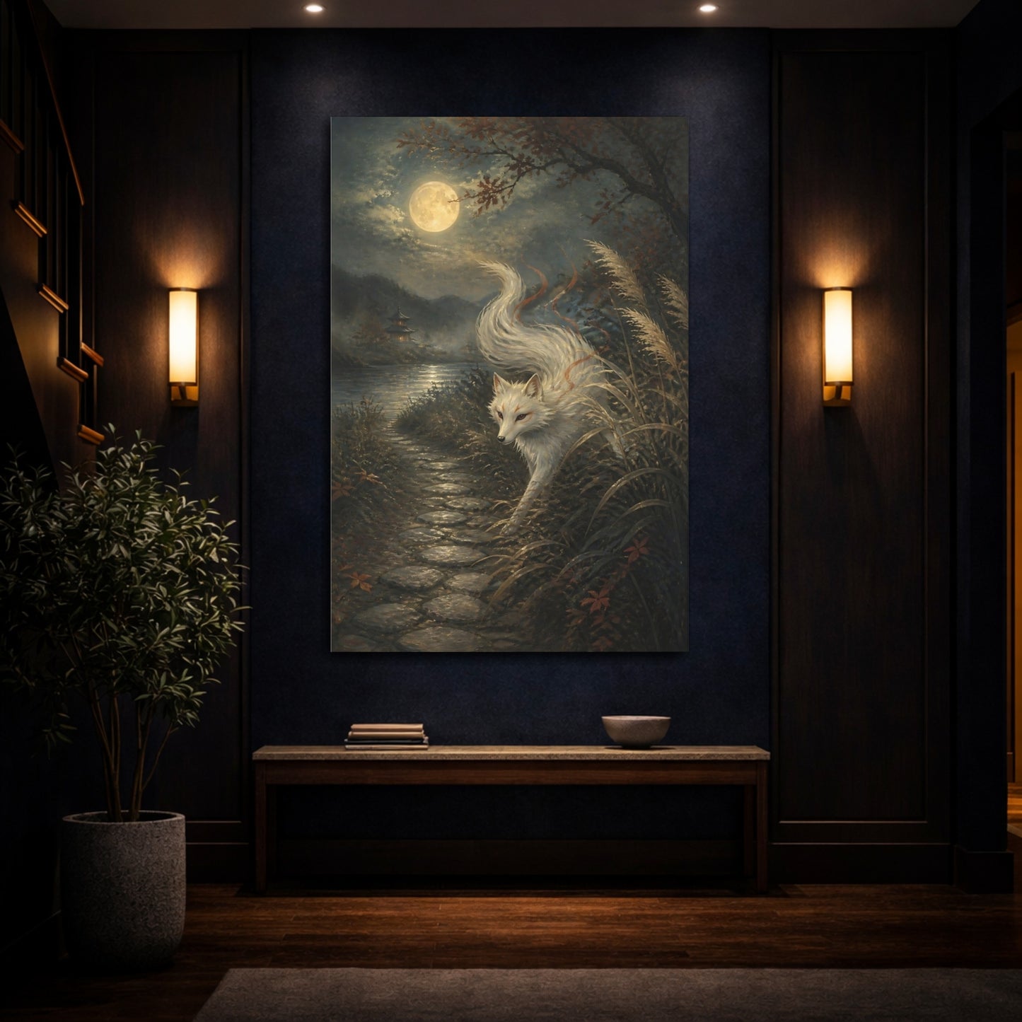 Mockup 4. Japanese Moonlit Fox shown as canvas print