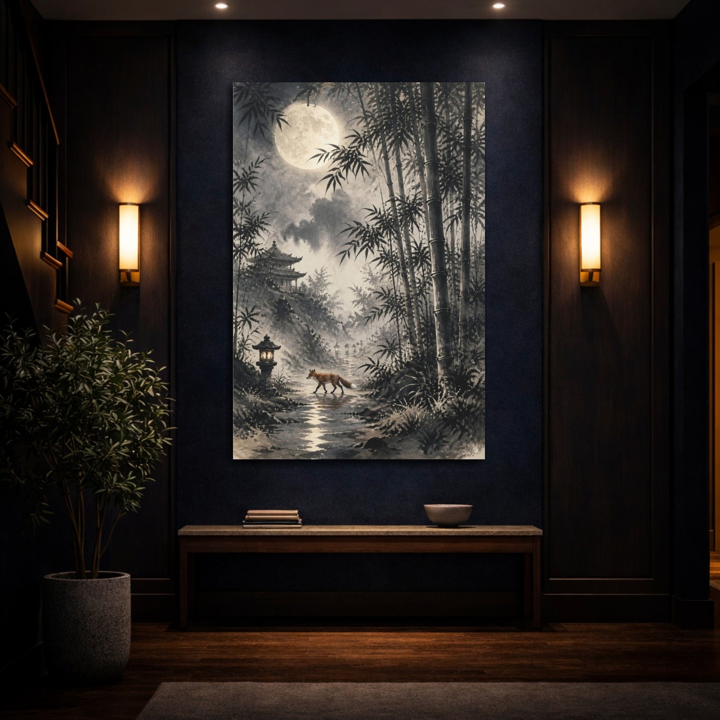 Mockup 4. Japanese Moonlit Fox shown as canvas print