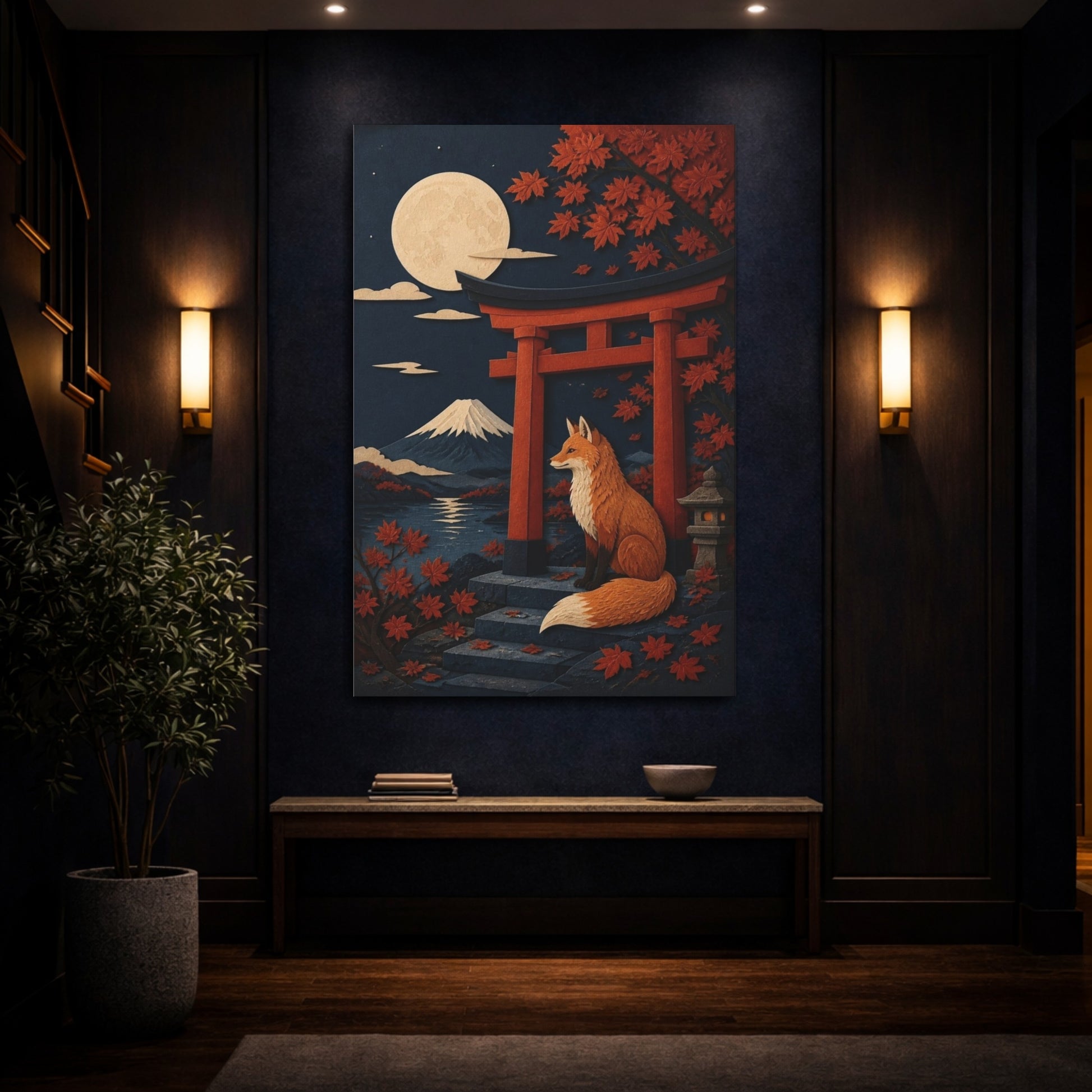 Mockup 4. Japanese Moonlit Fox shown as canvas print