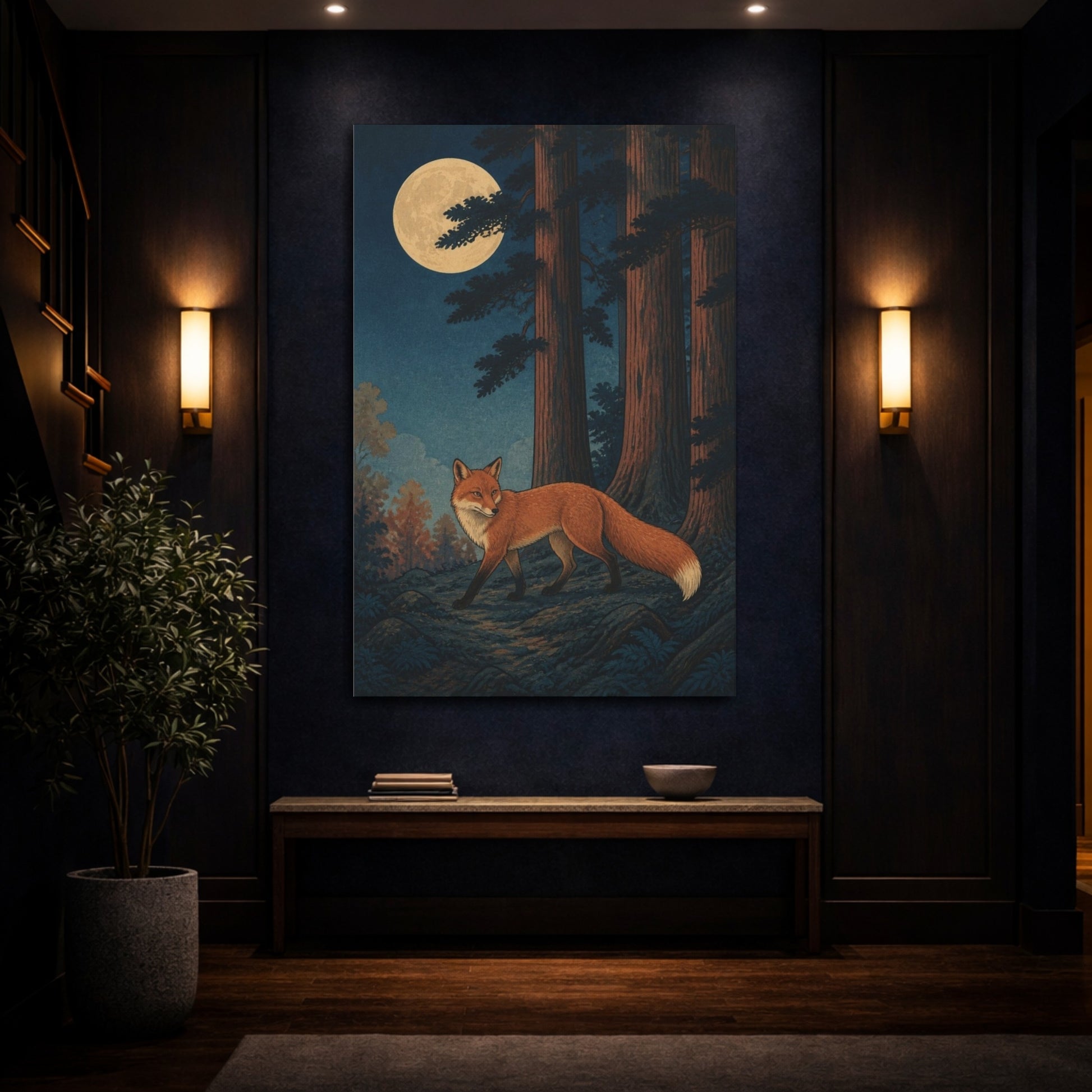Mockup 4. Japanese Moonlit Fox shown as canvas print