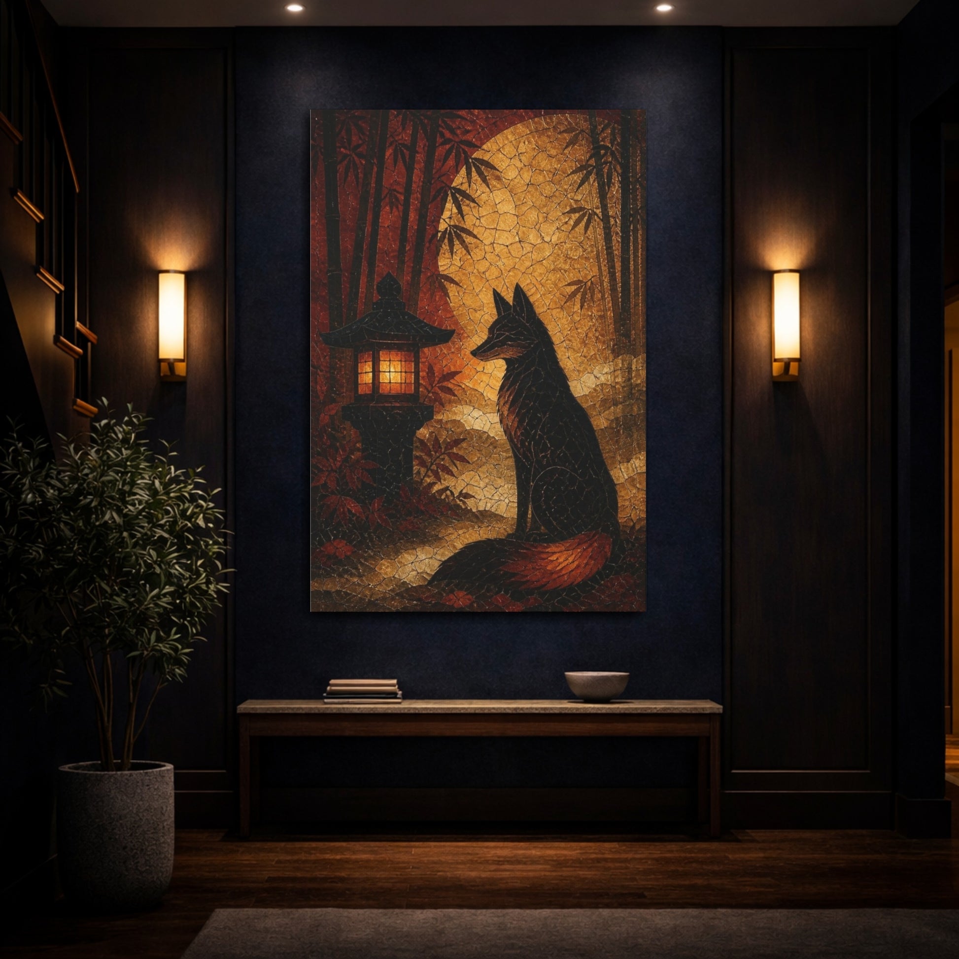 Mockup 4. Japanese Moonlit Fox shown as canvas print
