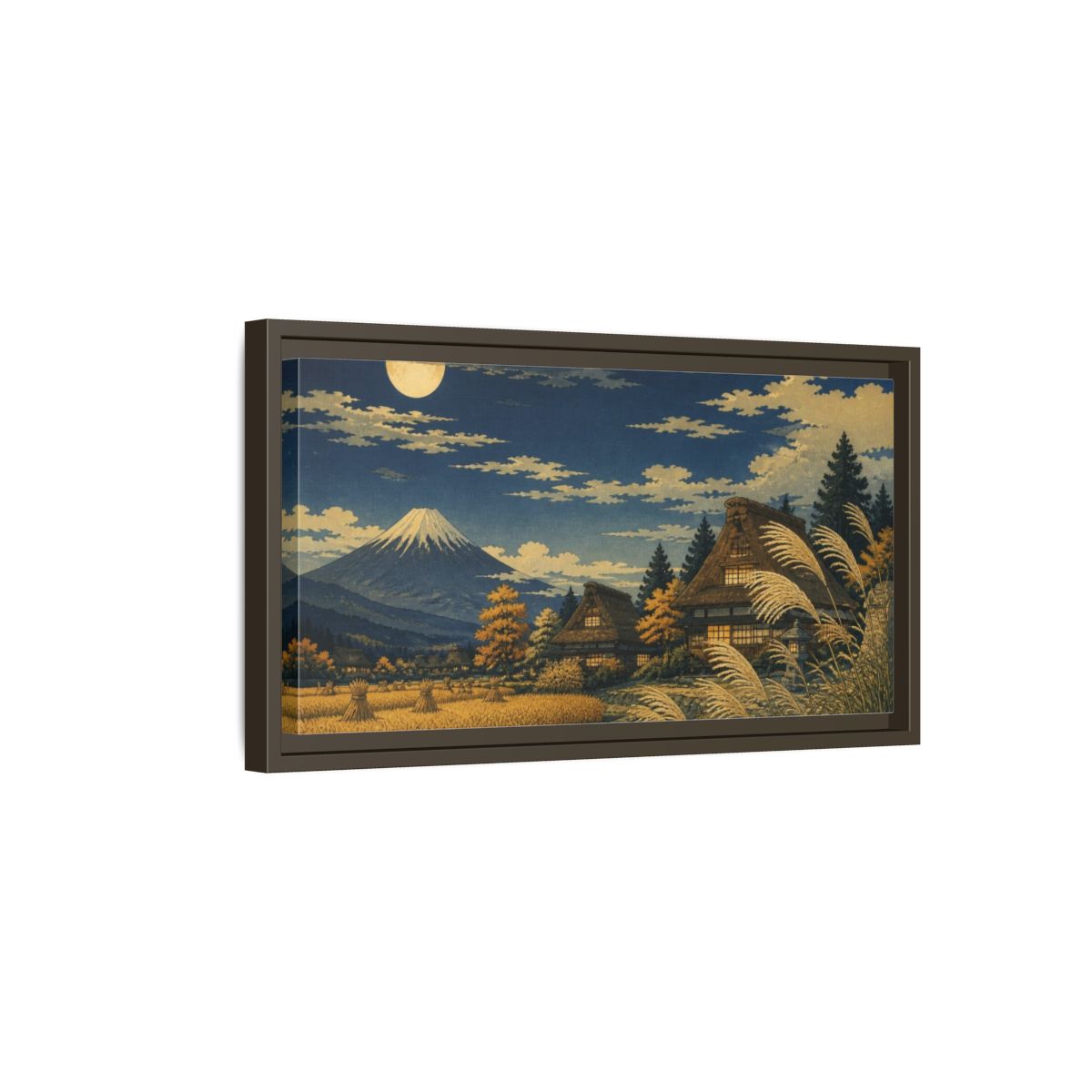 Side Mockup 7. Japanese Moonlit Mountain Village shown as framed canvas print