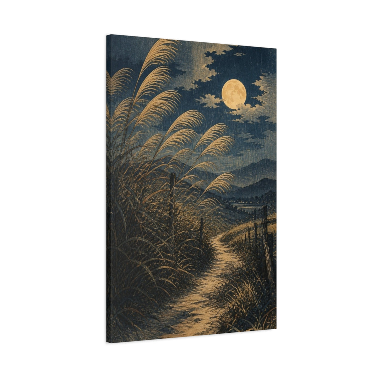 Main Mockup. Japanese Moonlit Pampas Path shown as canvas print