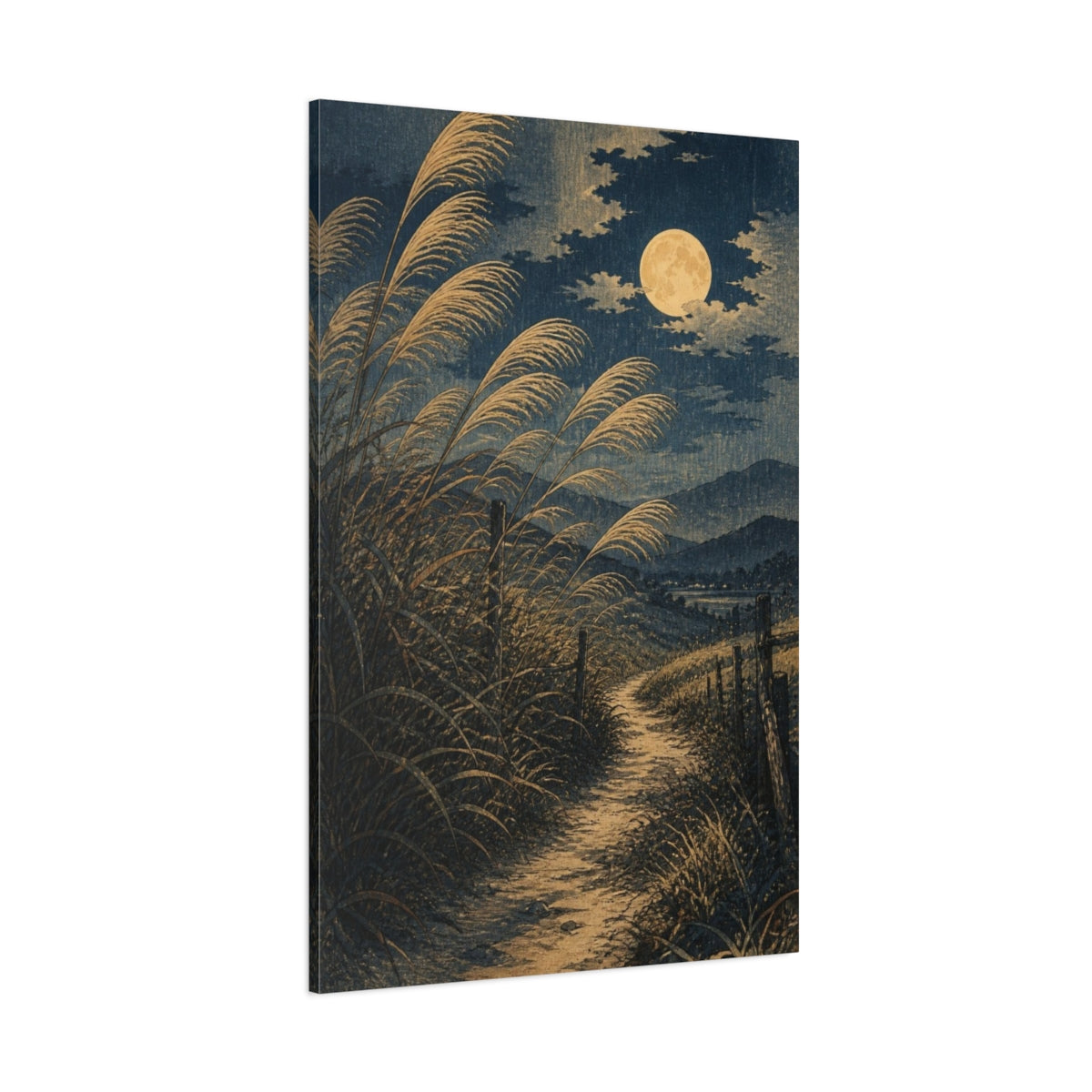 Side Mockup 1. Japanese Moonlit Pampas Path shown as canvas print